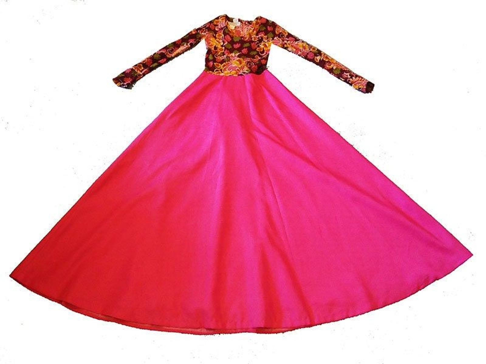 Vintage 70s boho mod floral maxi hot pink skirt boho gown party hostess dress xs