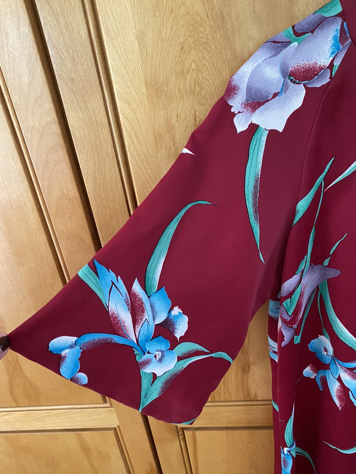 Vintage Nani of Hawaii Dress M Poly Wine Floral Dress Muumuu