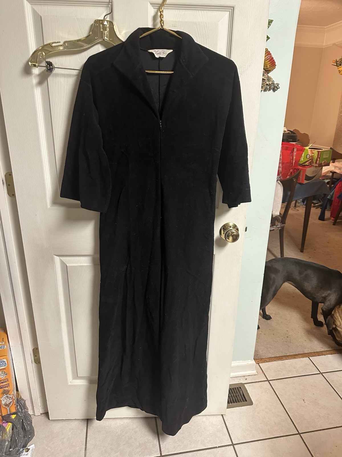 Vanity Fair VNT 60-70’s Velour Zip Front Wide Leg Jumpsuit Sz 6 Small Hole 36w