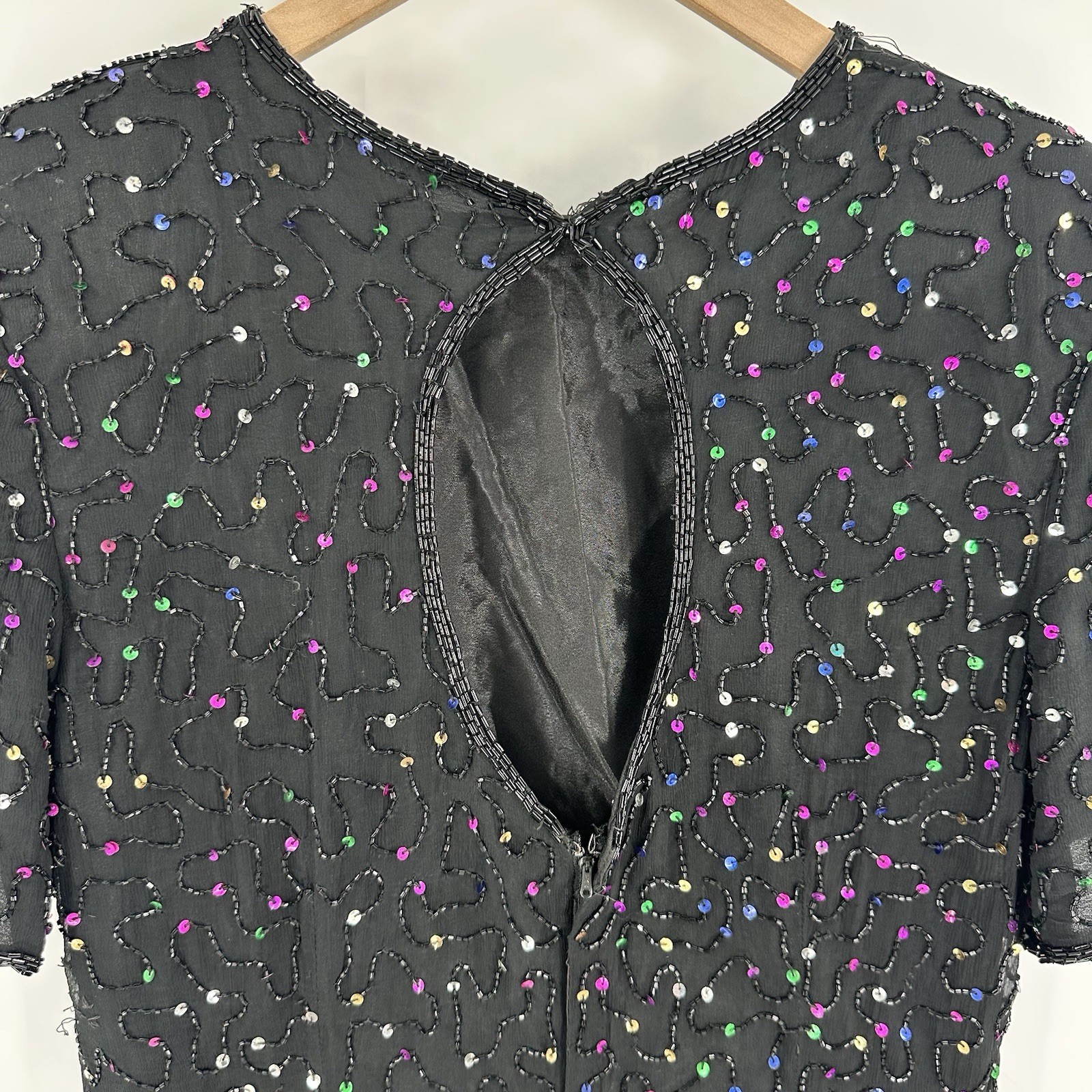 VTG Silk Sequin Beaded Dress Party 80s Sparkle NYE 90s Cocktail Homecoming Large