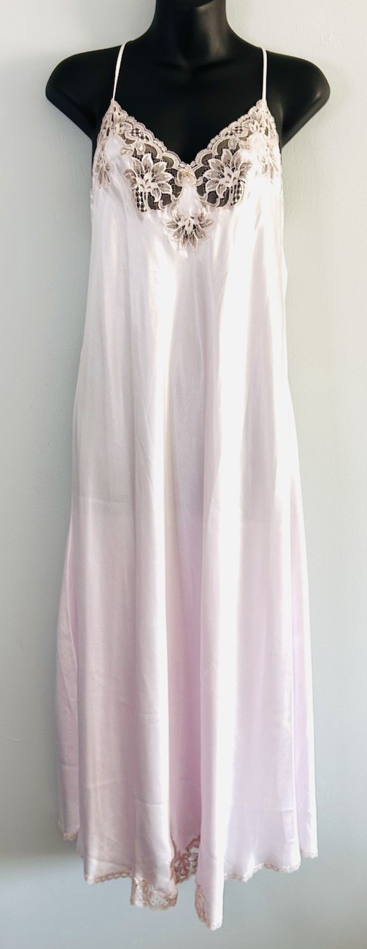 Vintage Christian Dior Satin And Lace Pink Nightgown Lingerie Size Petite
