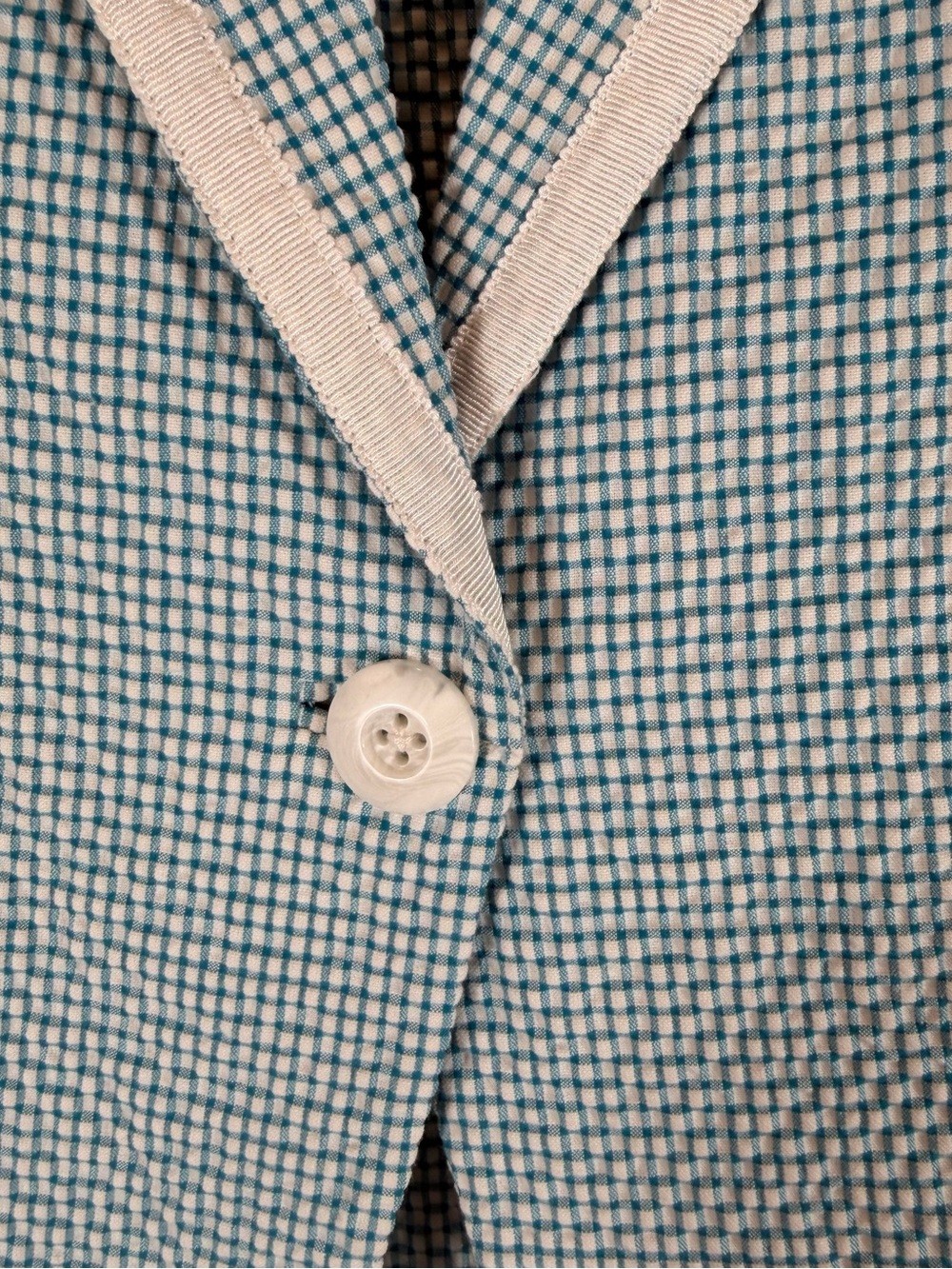Peace of Cloth Vintage Aqua Blue & White Gingham Blazer Size Large