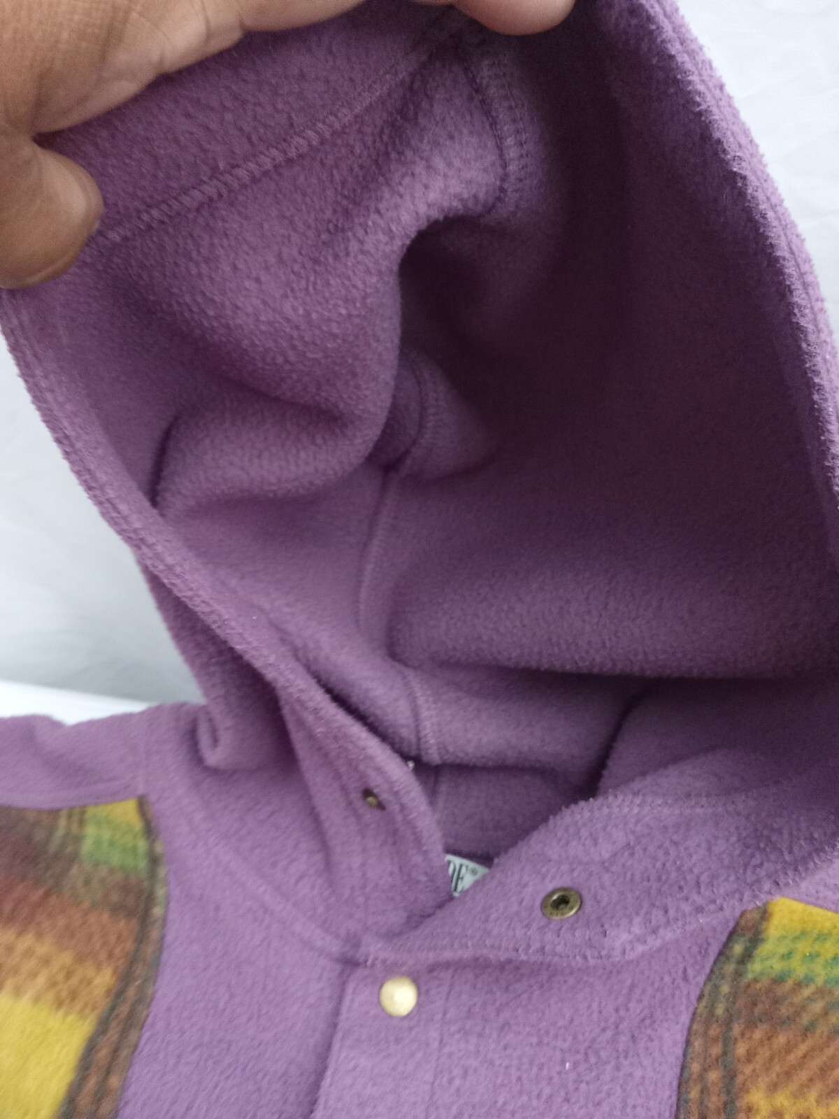 Vintage 1980s ZIP CODE Hoodi Women M Fleece Purple Plaid Embroidered Logo Back