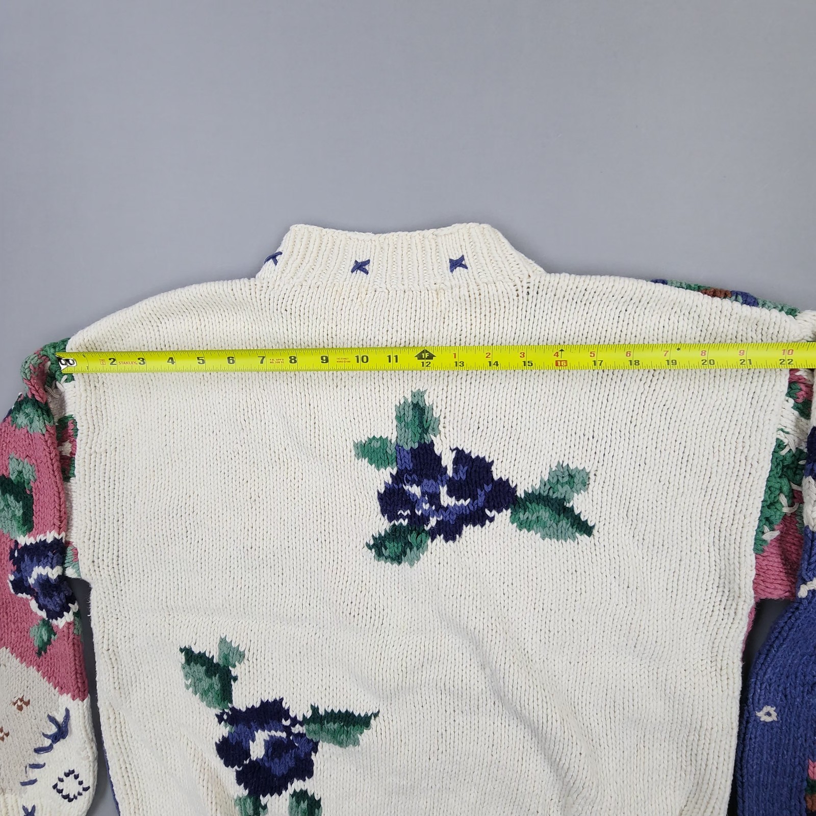 Vtg 80s 90s Paris Sport Club Patchwork Chunky Cropped Sweater Womens M