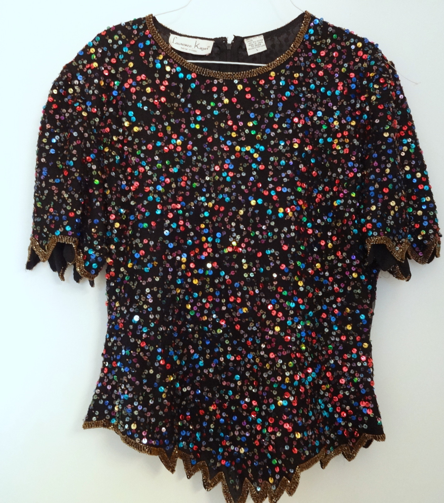 Vintage Holiday Ugly Christmas Sweater Sz L Confetti Sparkling Sequin Top WOW