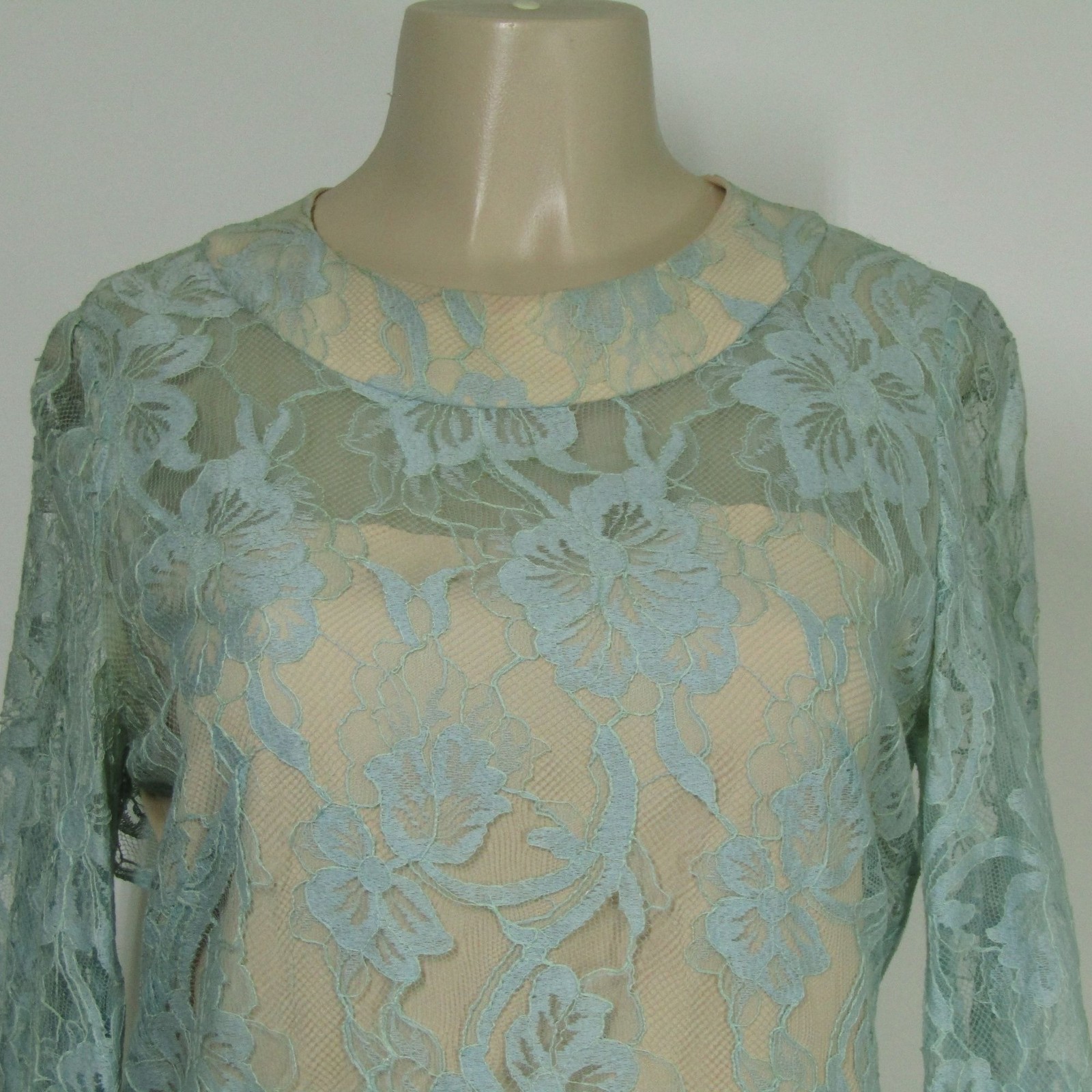 VTG 60s 70s Lace Illusion Shift Party Dress Mad Men MCM Mod Elegant Retro M