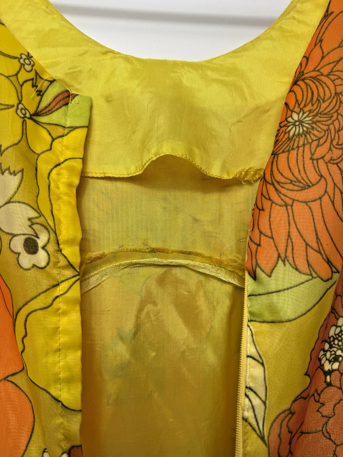 Vtg 60’S Groovy Orange Yellow Sheer Floral Maxi Dress Stiff Chiffon Long Jacket