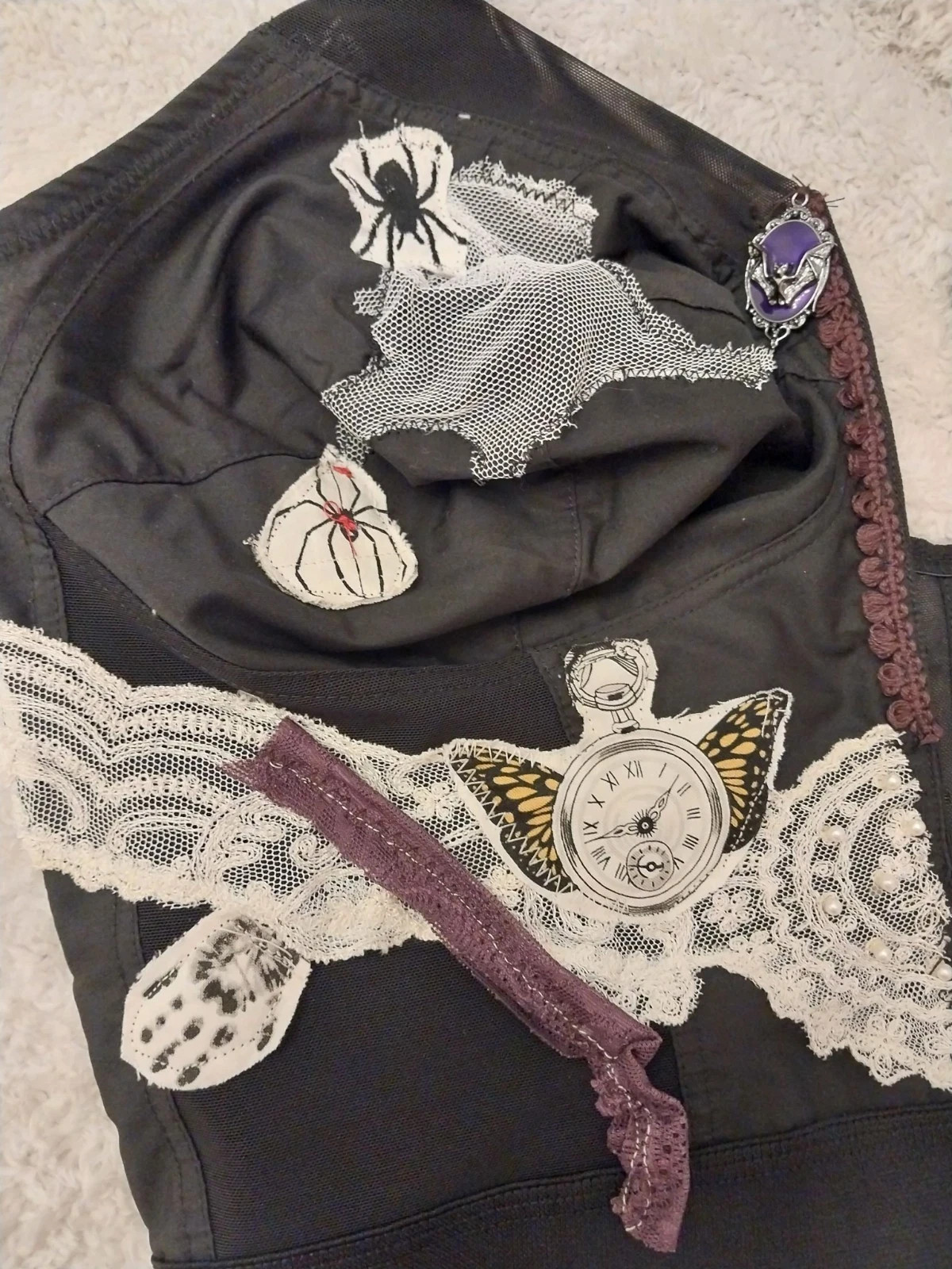 VTG BULLET BRA POINTY WAIST NIP GIRDLE BUSTIER BAT ART STEAMPUNK 42DD SPIDER WEB