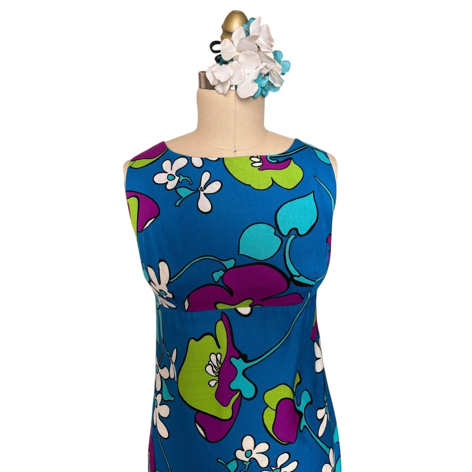 Liberty House Hawaii Psychedelic Floral Maxi Dress Blue Aloha S Vintage