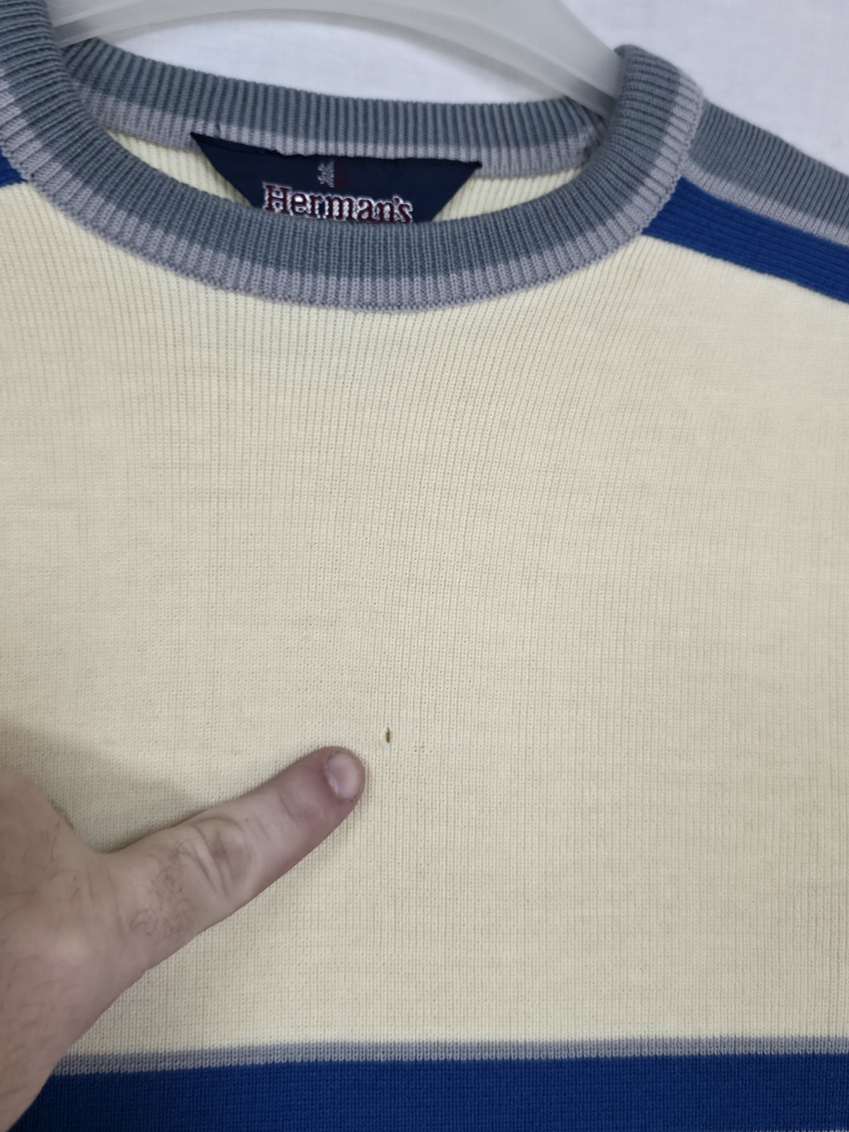 Vtg Herman’s Ladies Blue/Ivory Striped Wool Blend Ski Snowboard Sweater Sz L