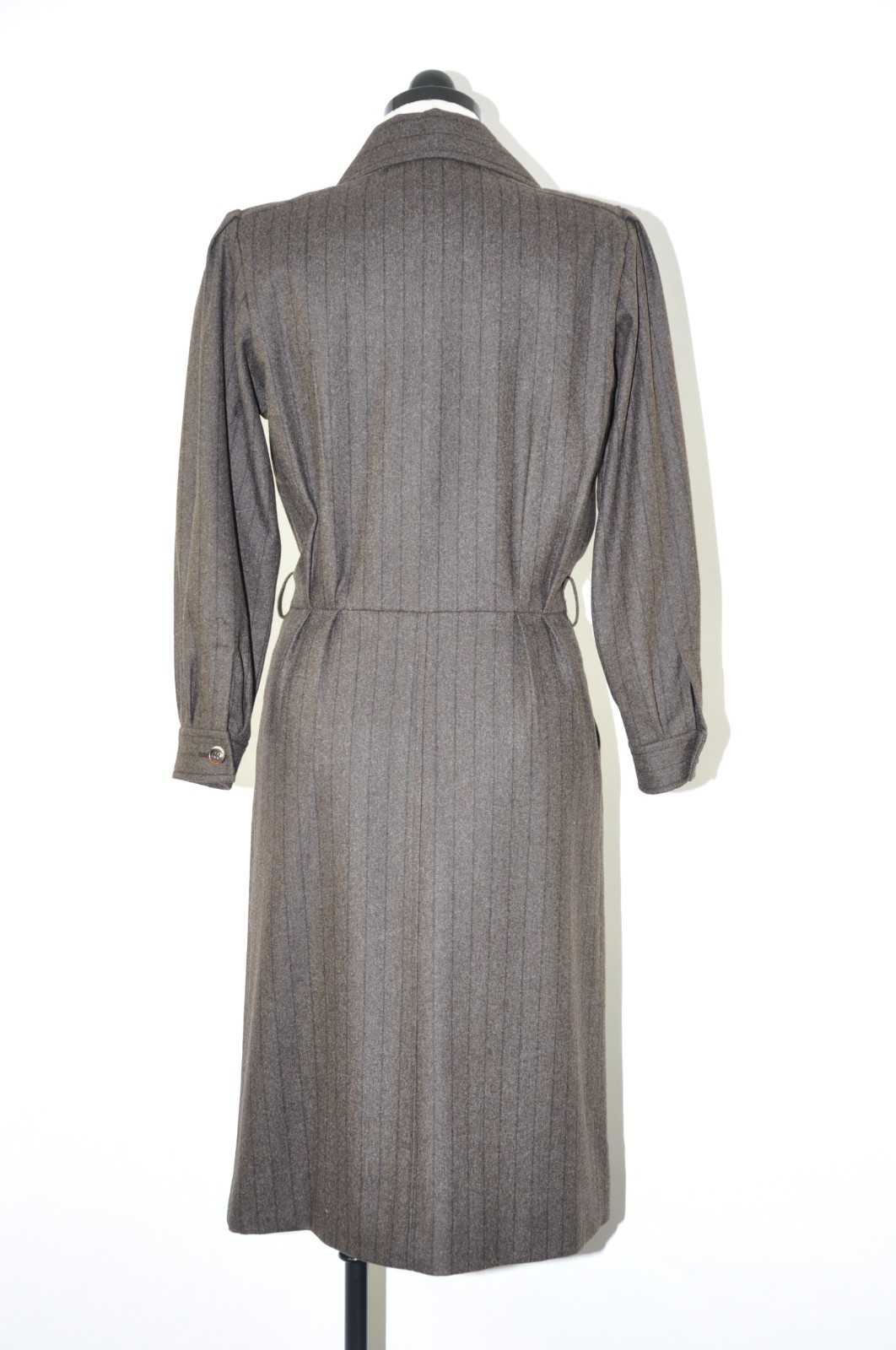 80s Vintage Saint Laurent Rive Gauche Brown Stripe Wool Tweed Coat Dress Women M