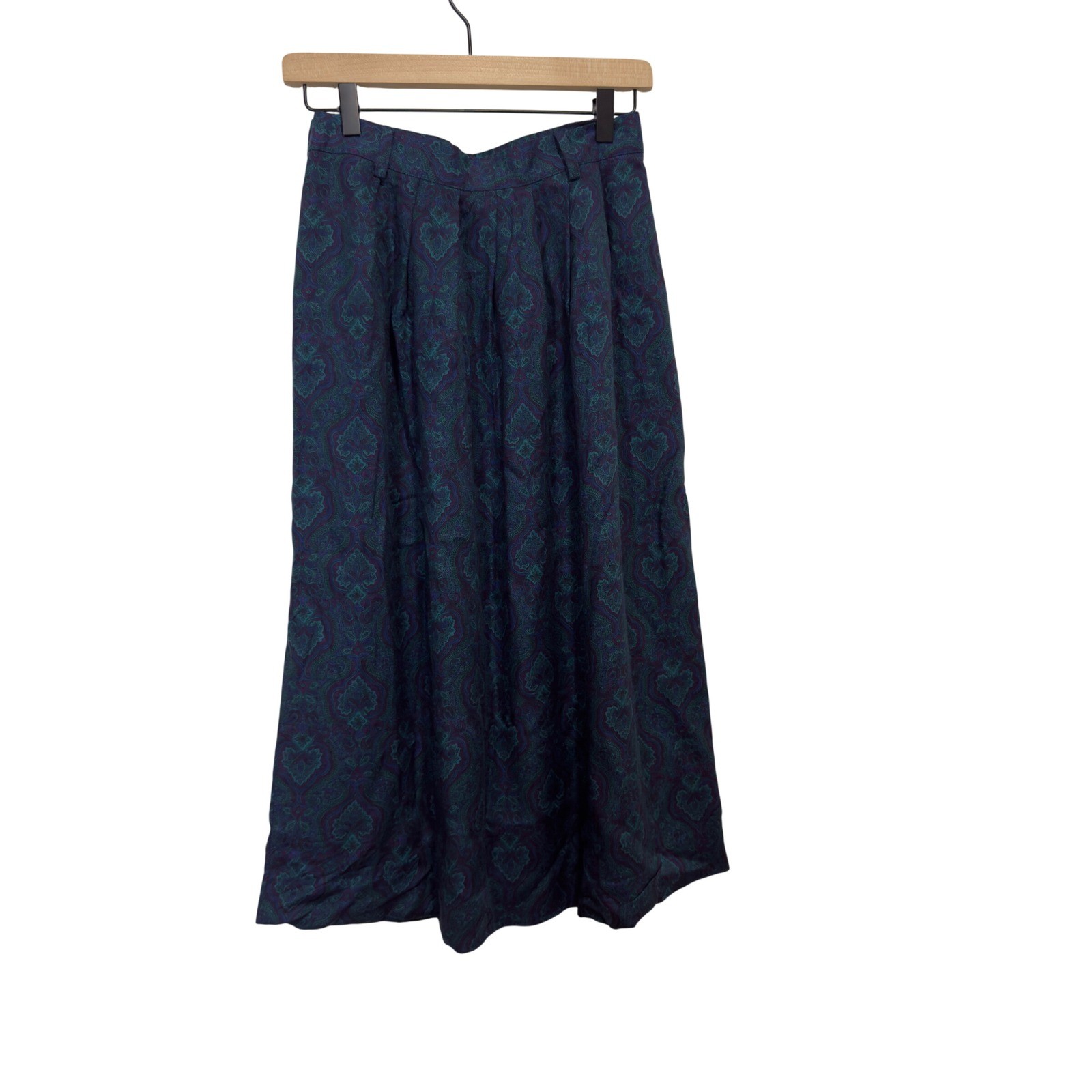 Vintage David Brooks Paisley Midi Skirt Teal Purple Rayon Made in Yugoslavia 8