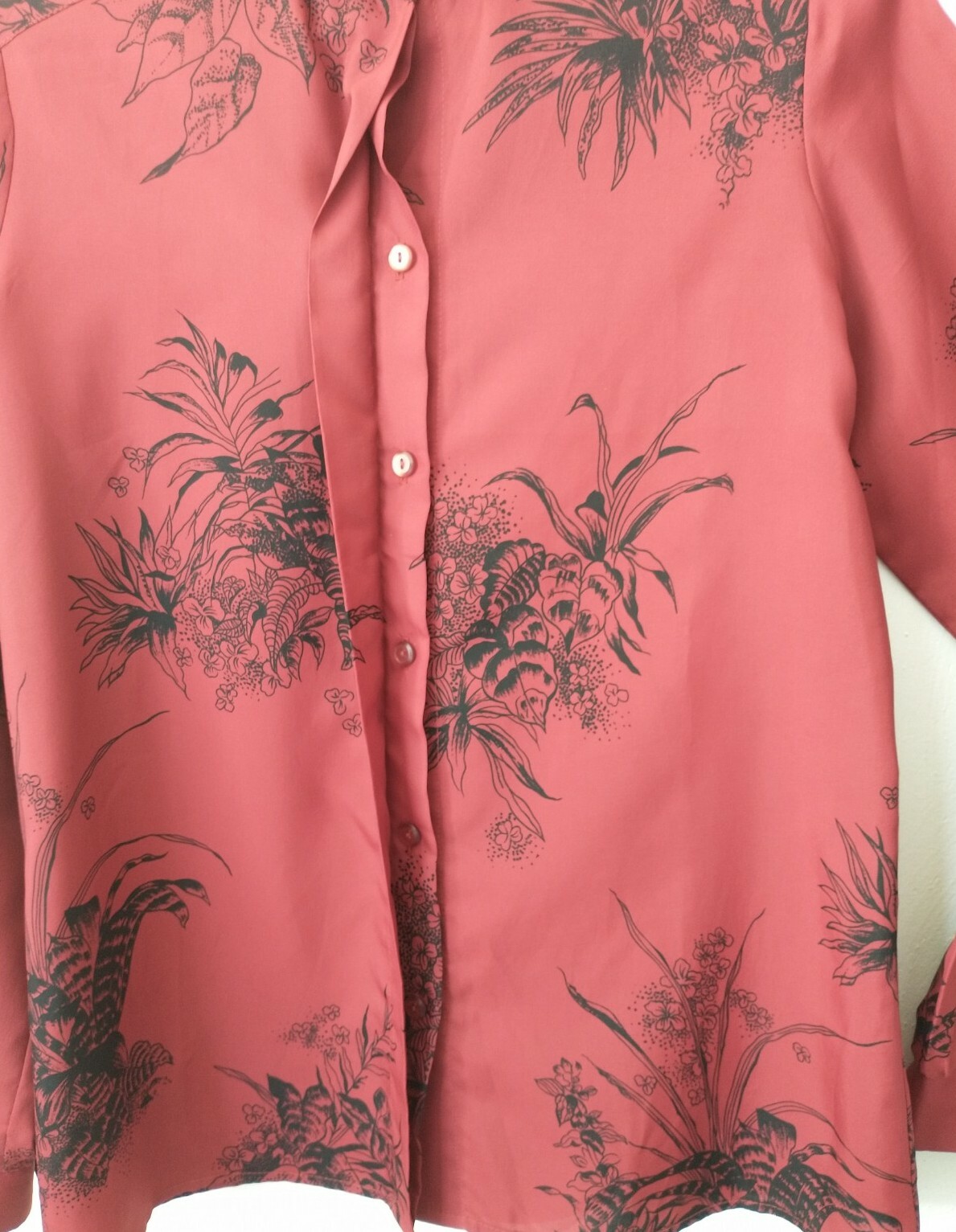 VTG Alex Colman Floral Leaves Palm Shirt Button Womens 70’s Sz 8 Red Old Money
