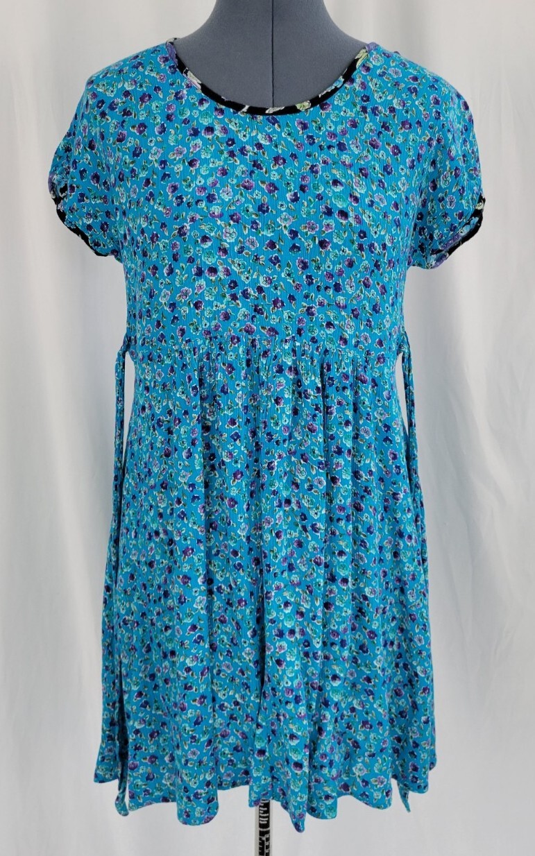 Vintage Cottagecore Molly Malloy Petites Blue Floral Babydoll Dress Sz 6
