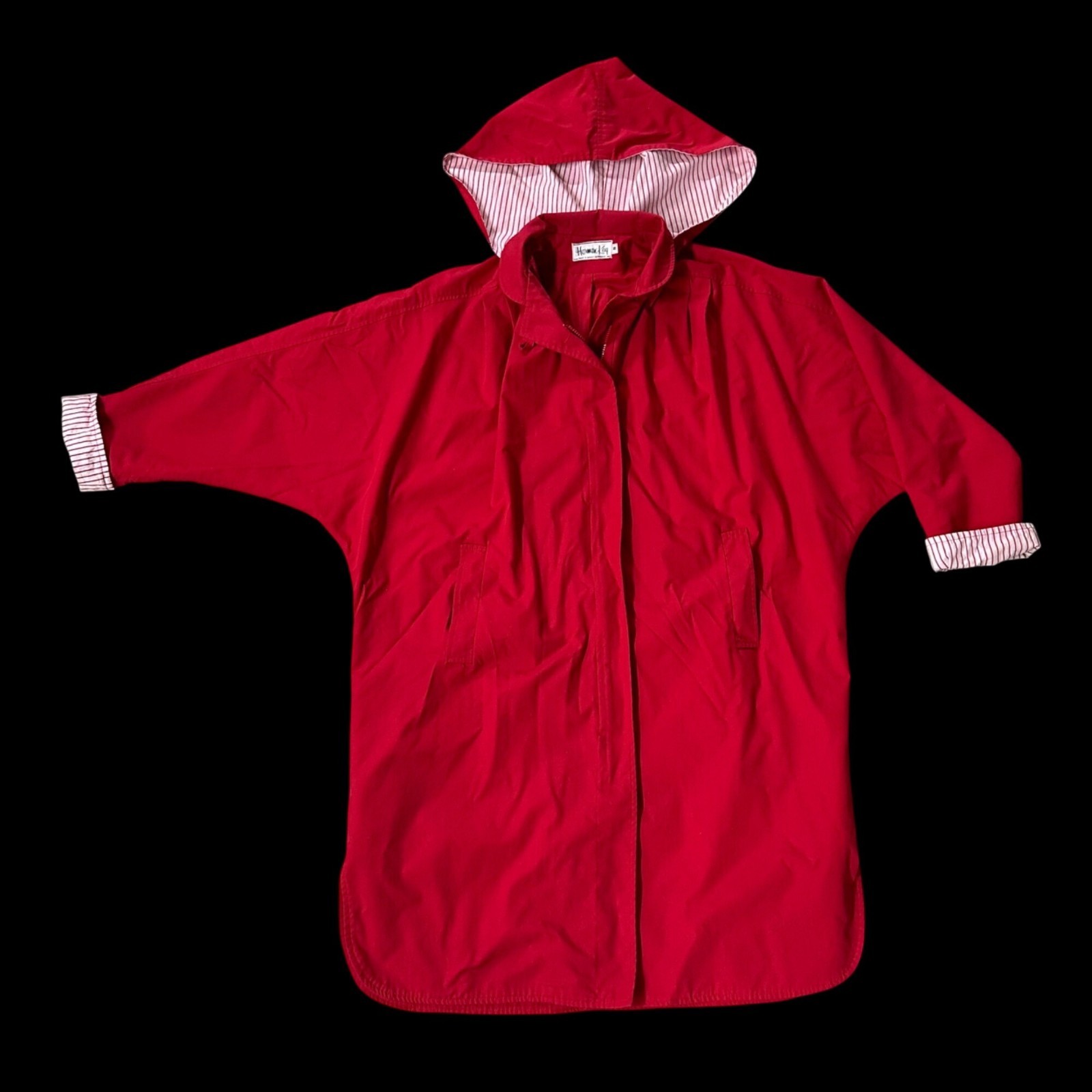 Vintage Jacket Small Herman Kay Red Detachable Hooded Stripes Long Retro 1980s