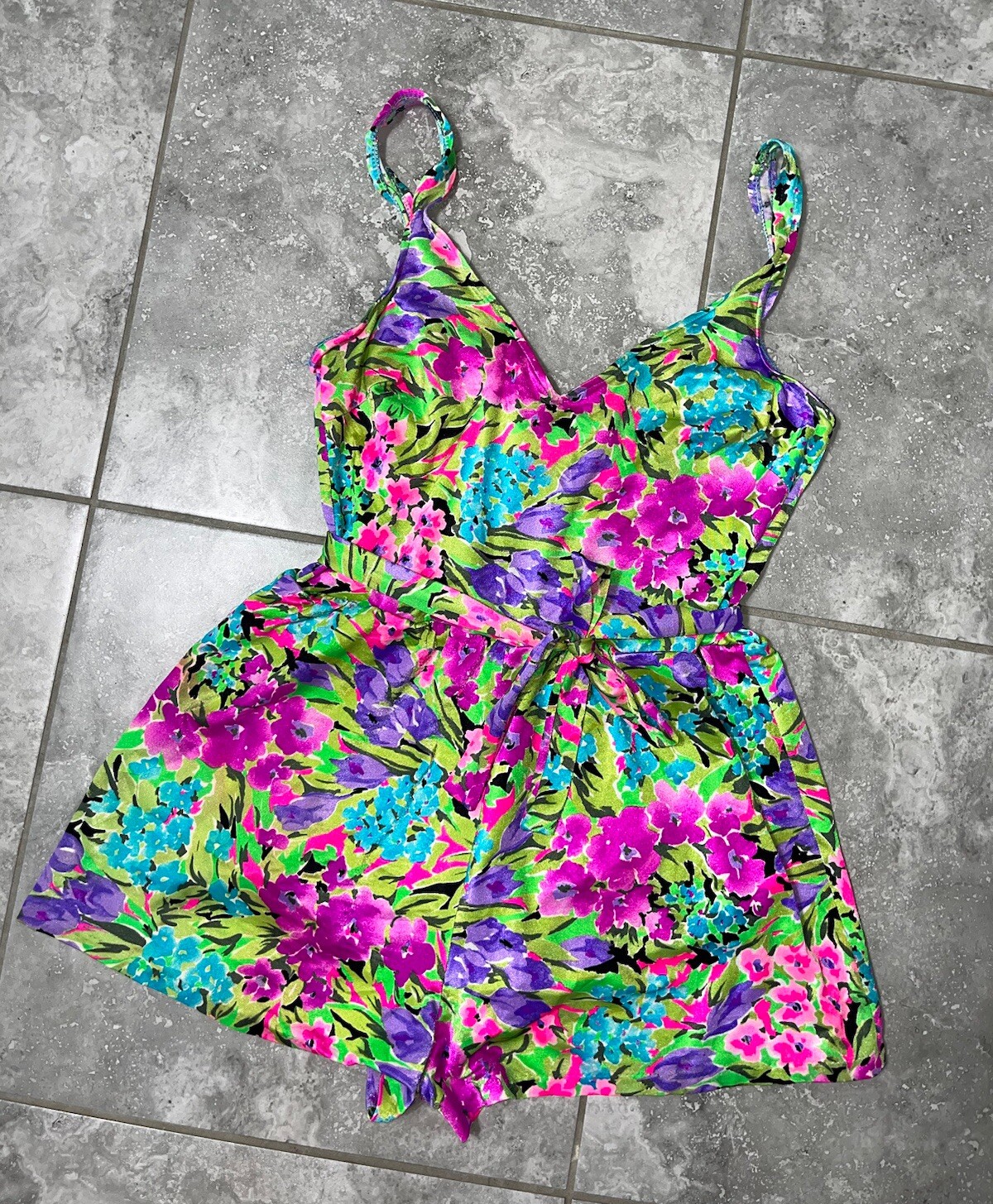 Maxine Of Hollywood One Piece Swimsuit Floral Pinup Romper Dress Retro Swim 18