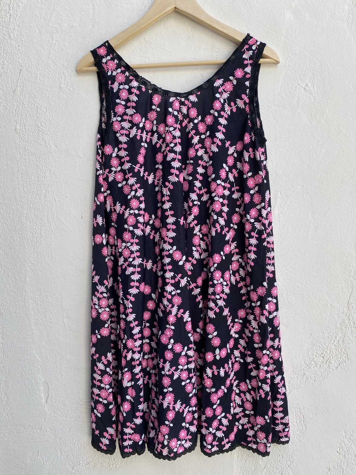 Vintage 60s Harrods 36 Satin Nightgown & Matching Panty Italy Black & Pink