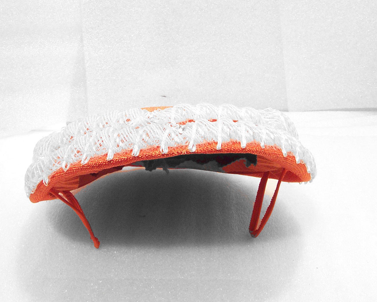 Orange Hat /White Trim with Rhinestones Side Prongs Satin Tie Bow Vintage 50’s
