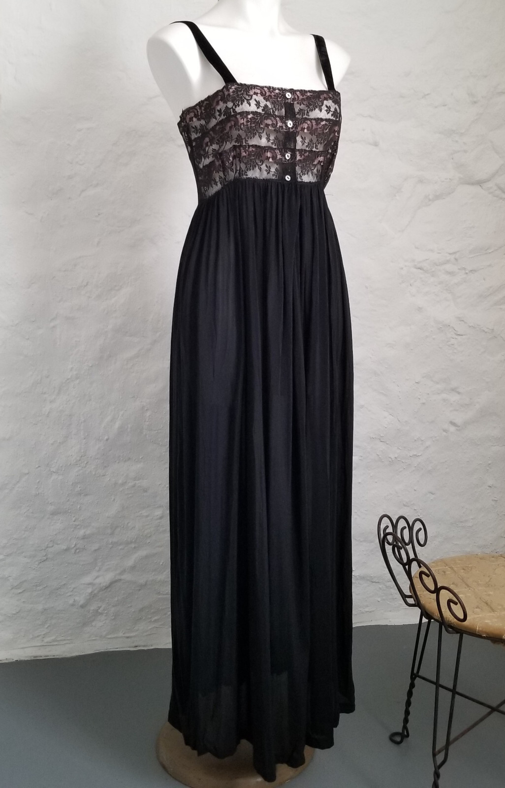 Vintage 1950s Sheer Black Nude Illusion Pink Blush Evivva Eye-ful Rayon Gown 34