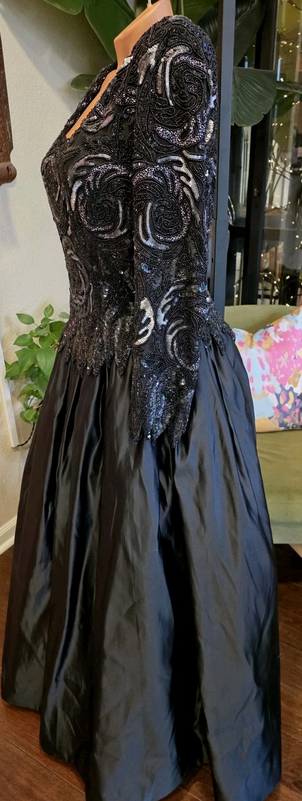 Vtg 80s Riazee Naeem Khan Bergdorf Goodman Beaded Sequin Silk Evening Gown Sz 14