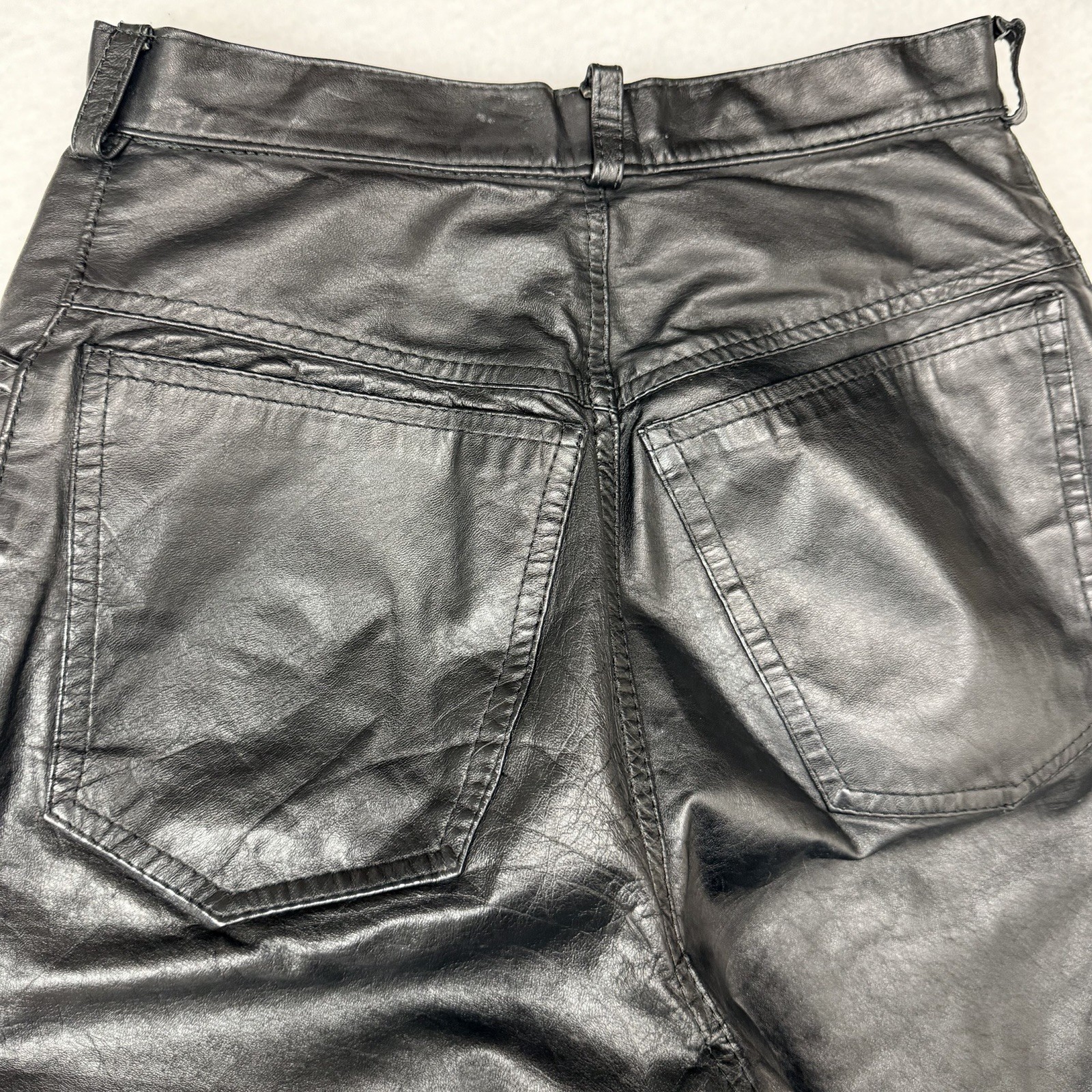 Vintage 70s 80s Euro High-Waisted Black Leather Womens Pants Sz 38 2/4 Glam Rock