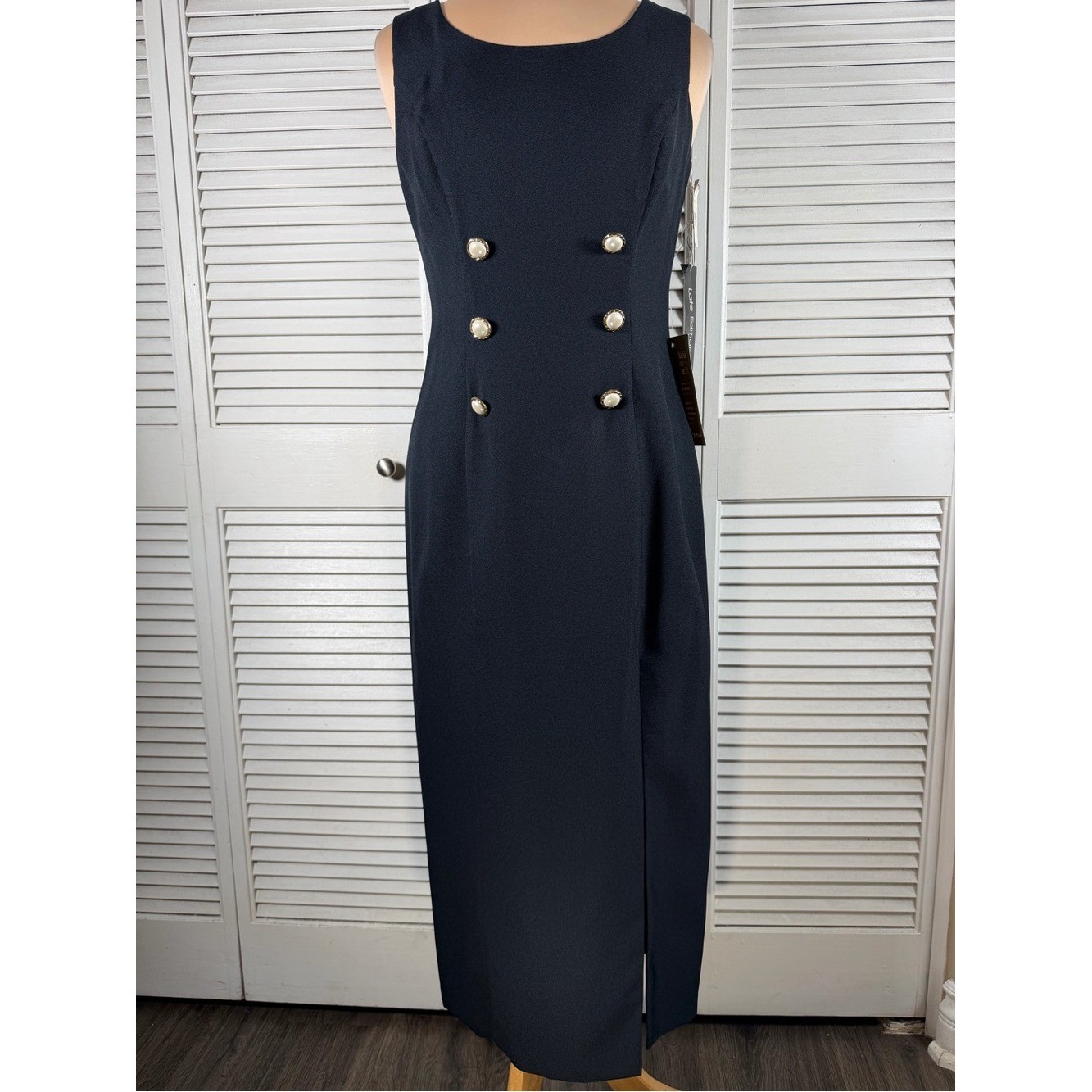 Vintage Late Edition Ltd Navy Maxi Dress Size 10 NWT Pearl Button Made USA