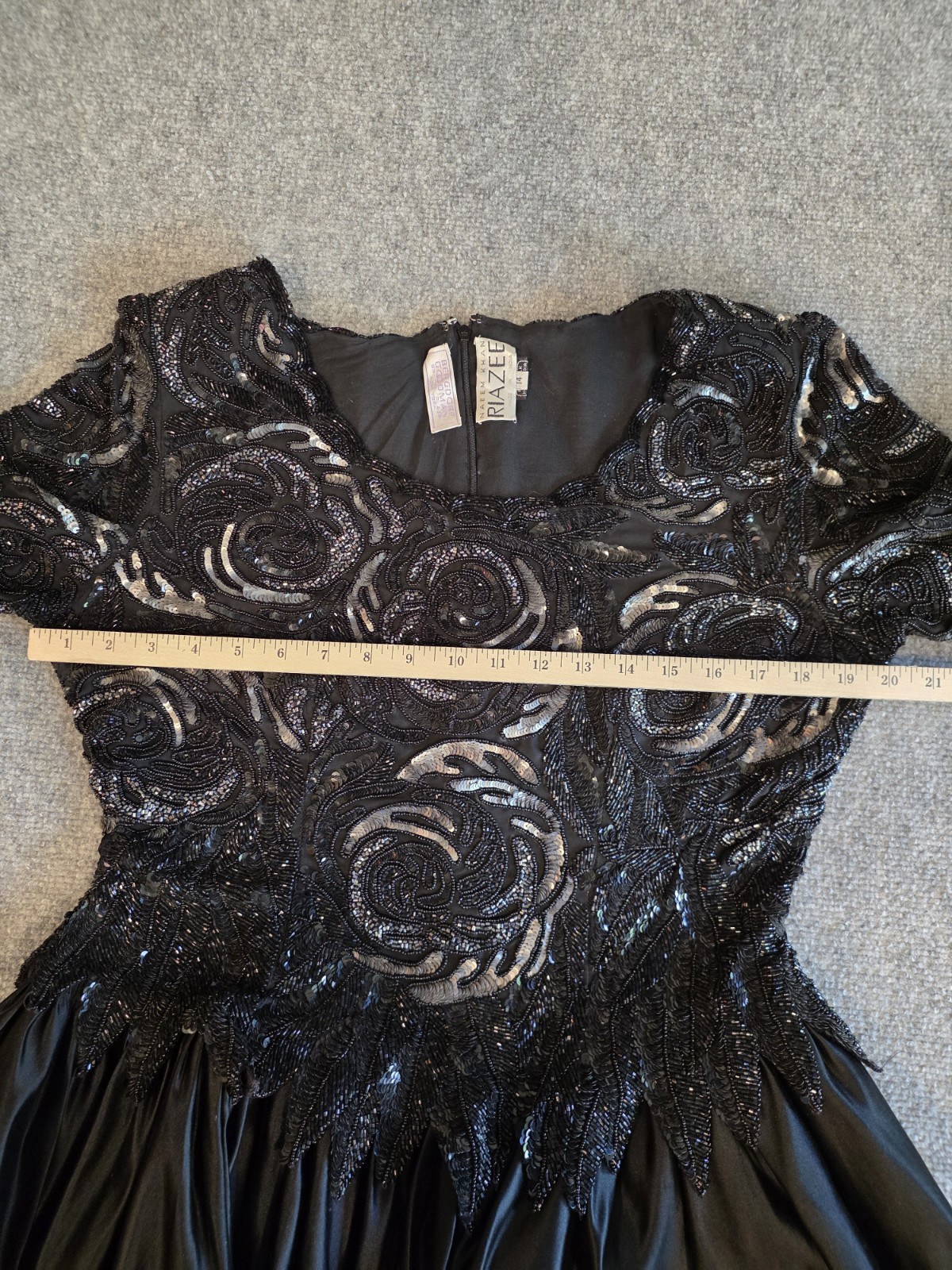Vtg 80s Riazee Naeem Khan Bergdorf Goodman Beaded Sequin Silk Evening Gown Sz 14