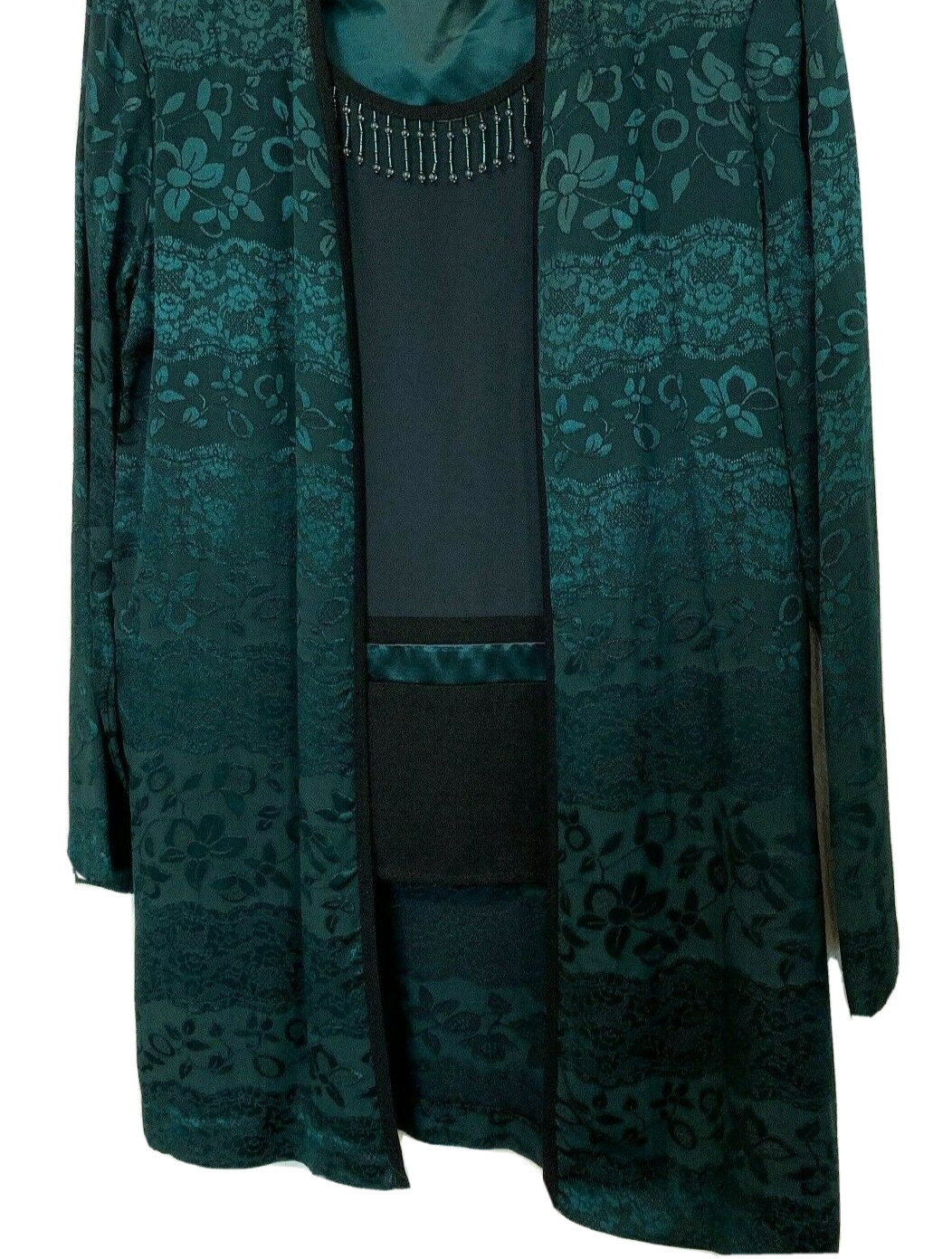 VTG Nina Piccalino Jacket w/ Attach Tank Top Black Green Jacquard USA Made Sz 8