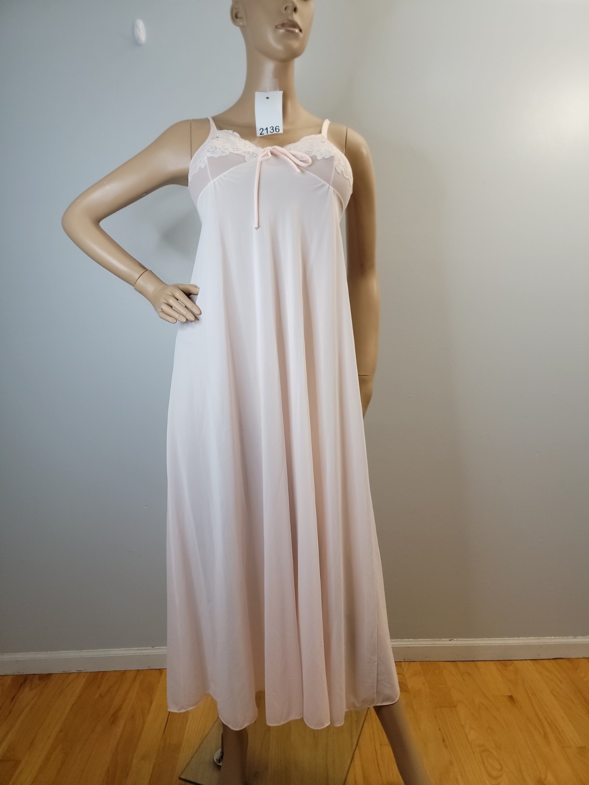 Vintage Shadowline All Nylon Pink Nightgown Lace Detail Size Petite