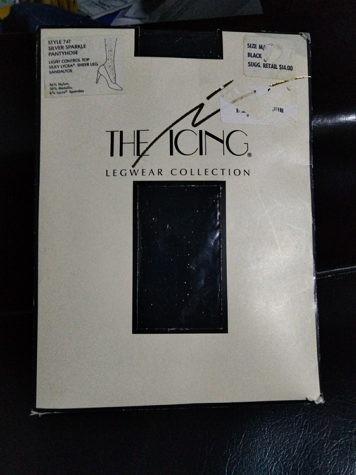 Vintage The Icing Silver Sparkle Black Pantyhose #741 M/L Silky Lycra Sheer Leg