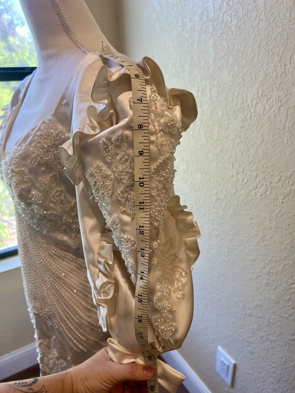 1980s Carlota Alfaro Handmade Beaded Wedding Dress Vintage Ivory Off White