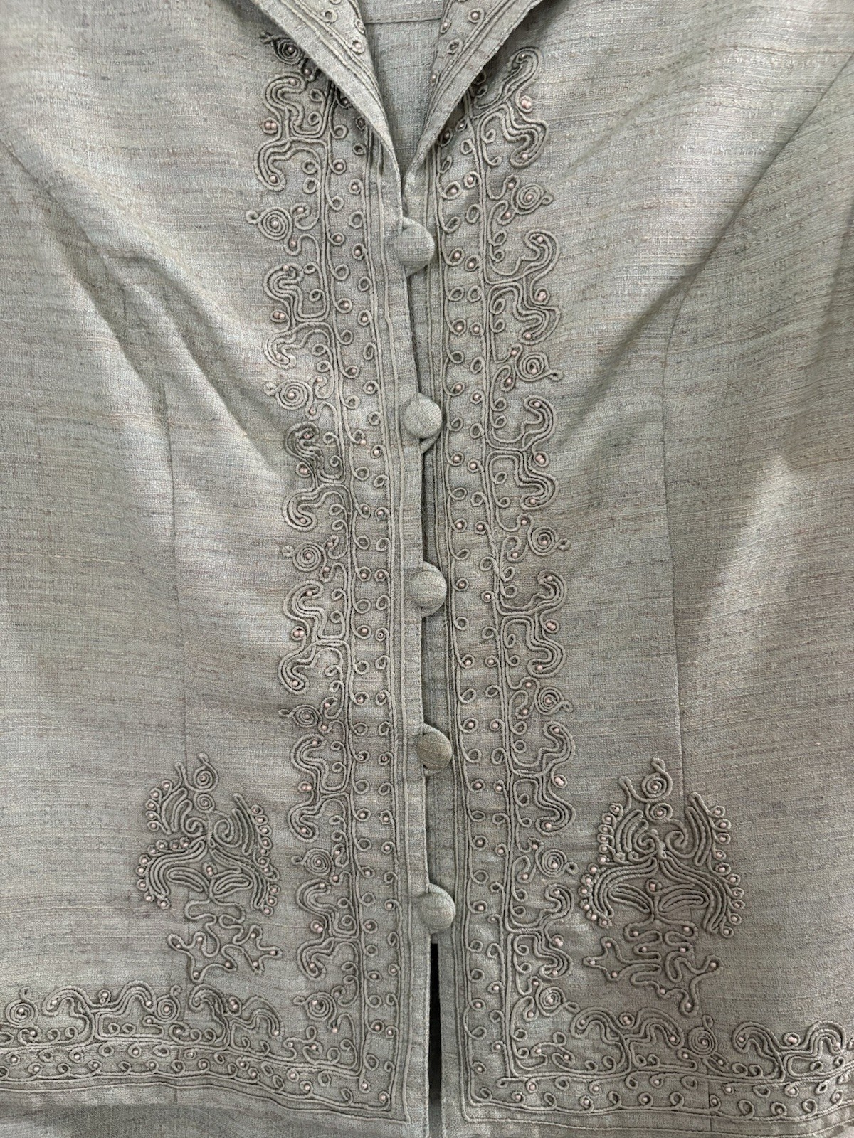 Vintage Karin Stevens Regency-Lite Two Piece Embroidered Skirt Suit Green Size 6
