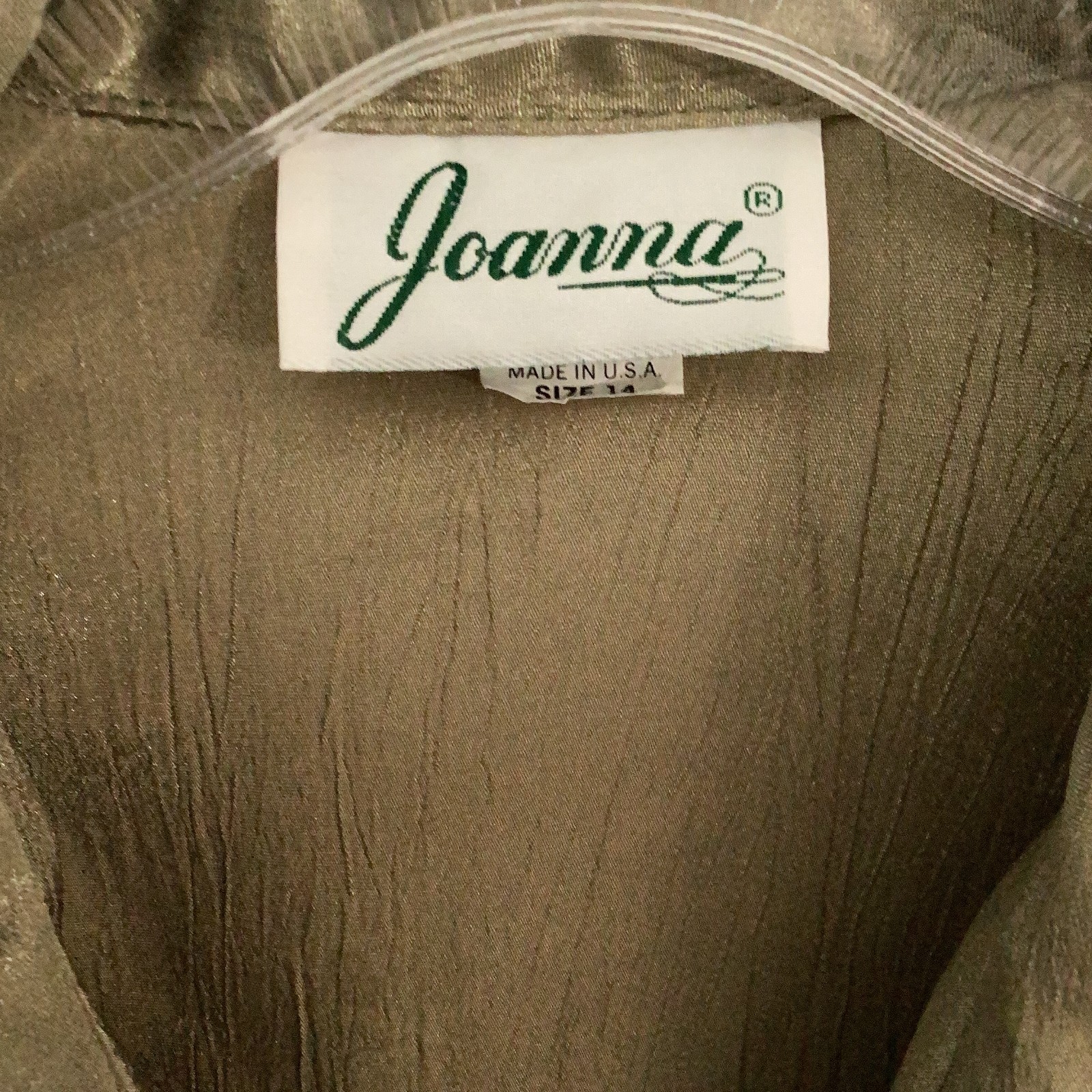 Vintage Joanna Soft Olive Gold Blouse 80s 90s Deep V Notch Lapel Top
