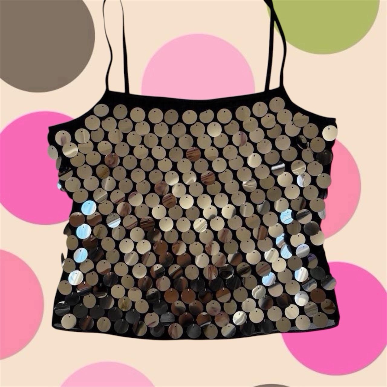 Vintage Y2K 90s Festival Boho Artsy Silver Sequin Mesh Tank Top