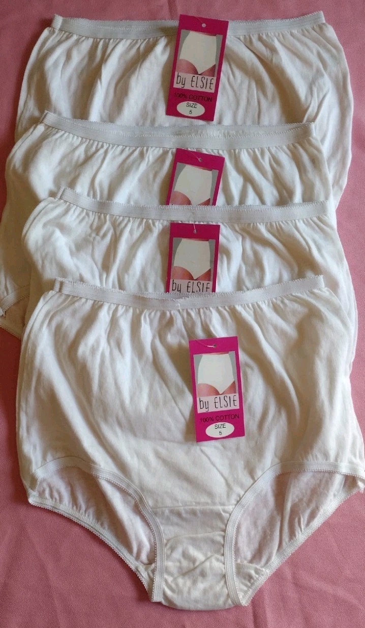Vintage Elsie Panties Pack of 4 White Size 5 Brief Style Panty 100% Cotton NEW