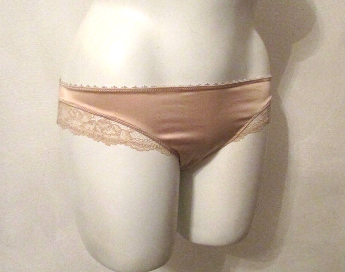 Gilligan & O’Malley Second Skin Satin Sheer Mesh Lace Accent Bikini Panties L
