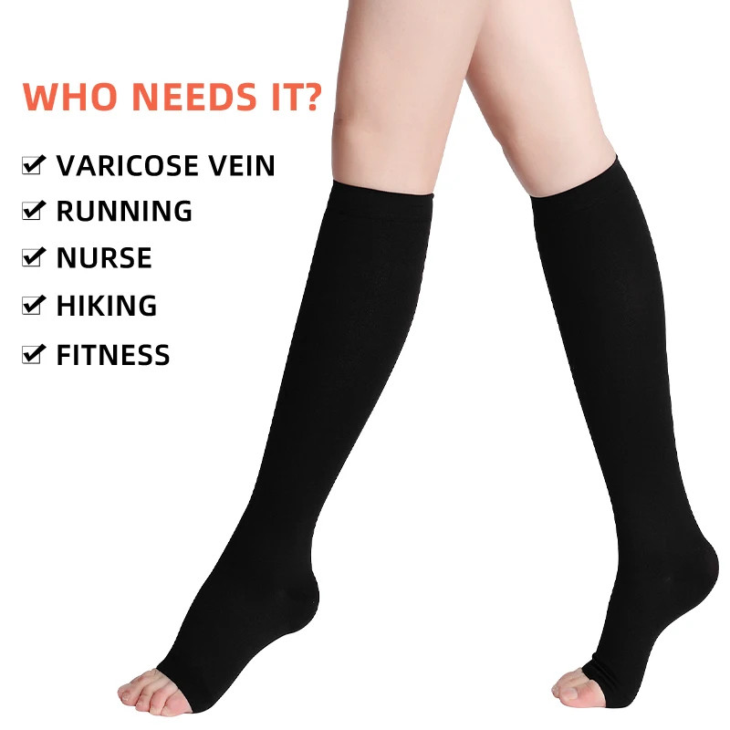Plus Size 34-46mmHg Medical Compression Stockings Unisex Grade Open Toe Socks