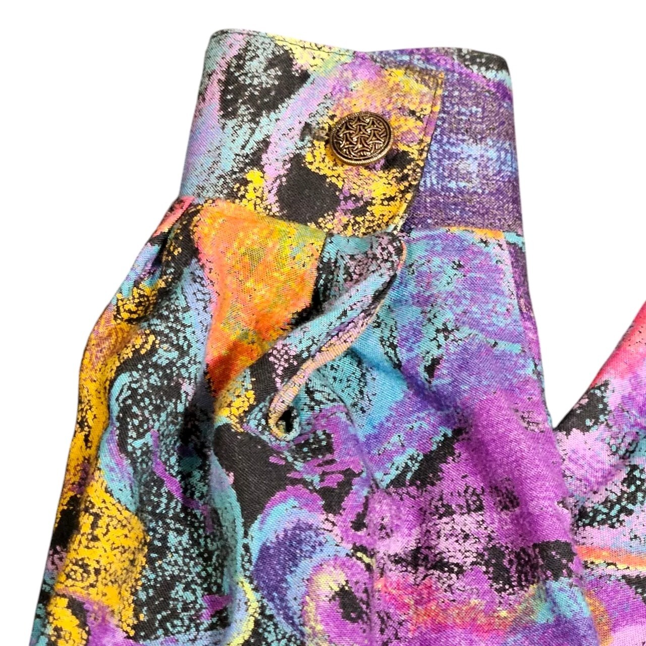 80s 90s City Girl Abstract Blouse Top Multicolor Womens 6 USA Long Sleeve Rayon