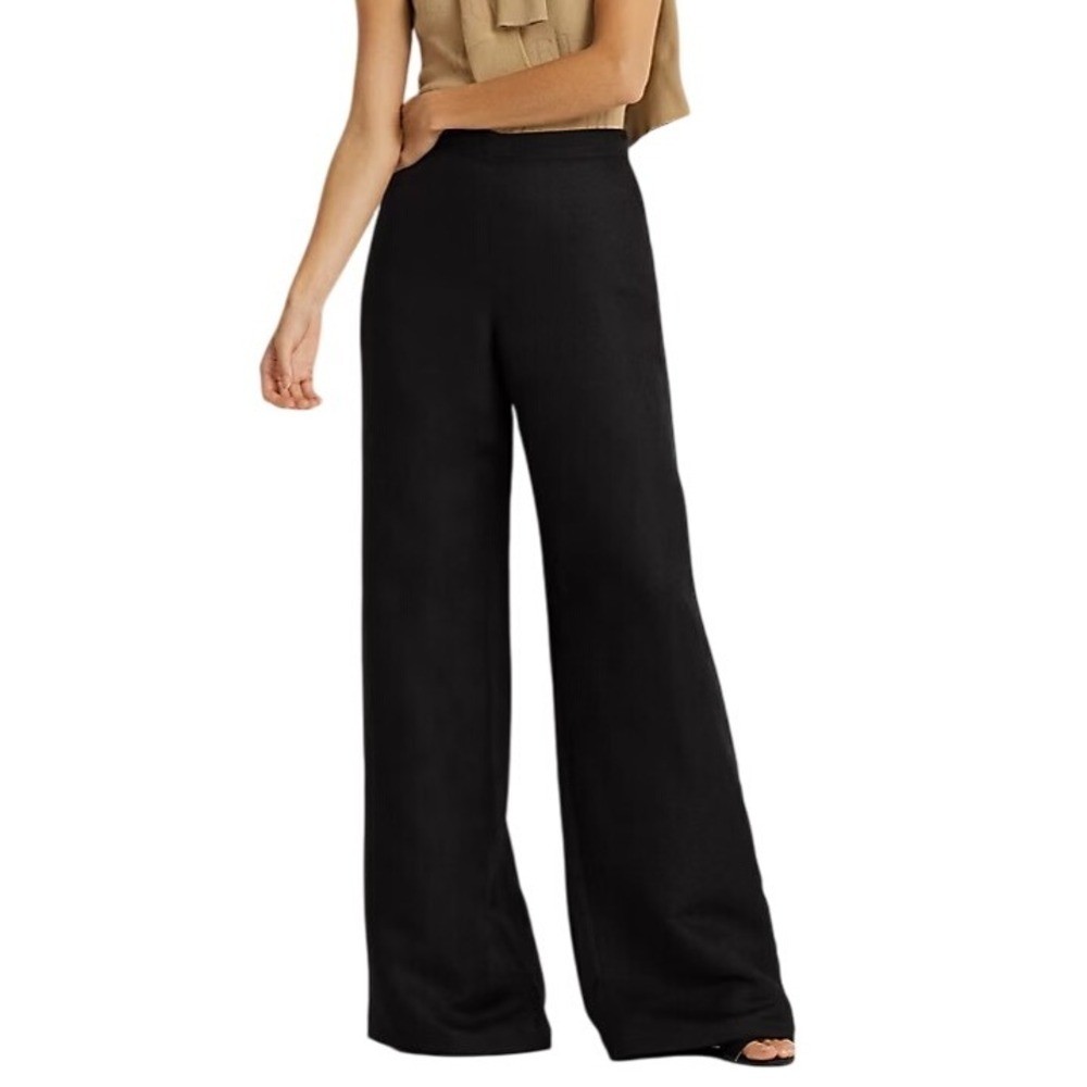 B8 NEW VTG Ralph Lauren Black Wide Leg Dress Trouser Pants 12 Wool Silk