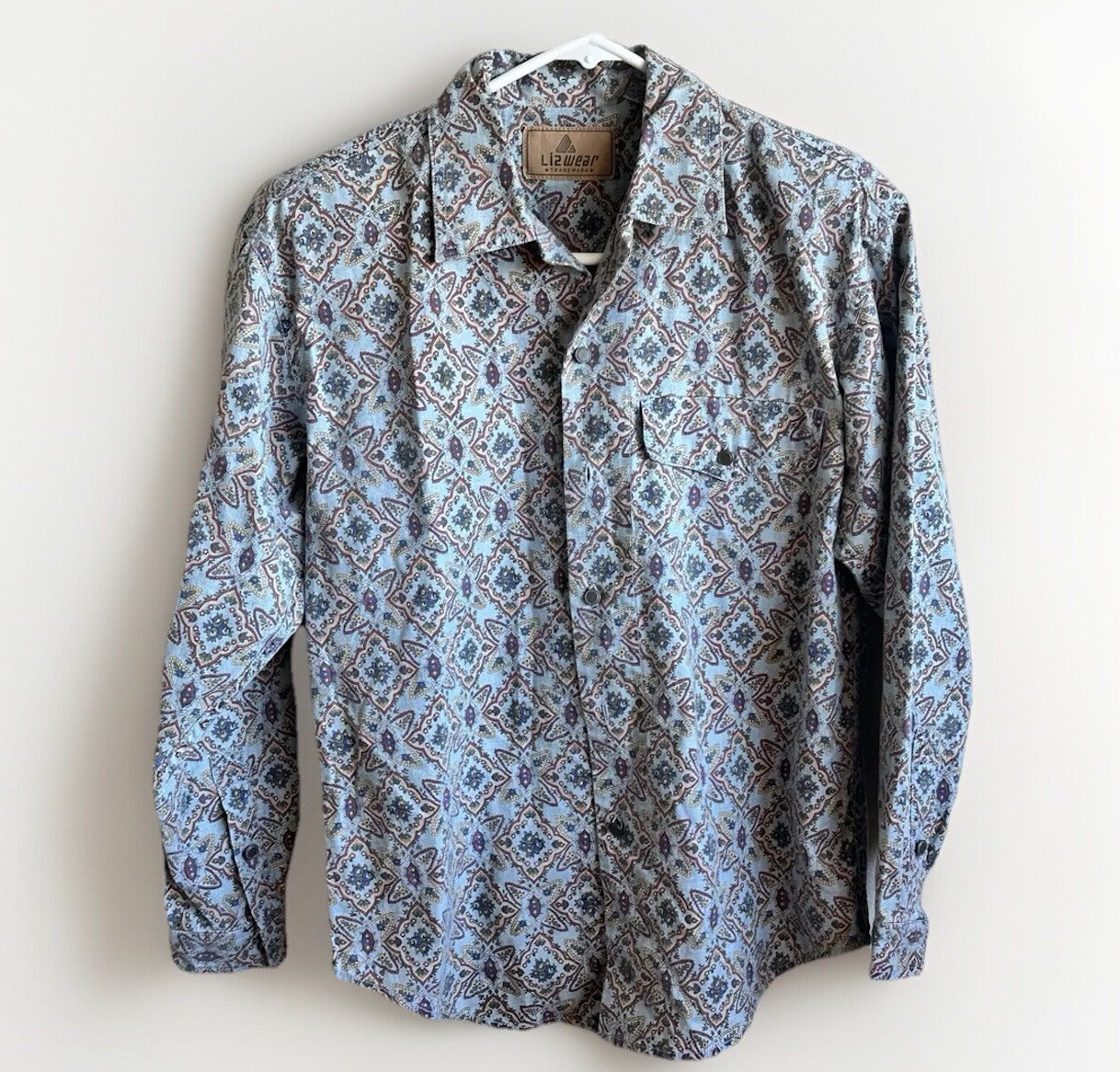 Vtg Liz Claiborne Liz Wear Women Petite Sm Button Up Blue Long Sleeve Blouse