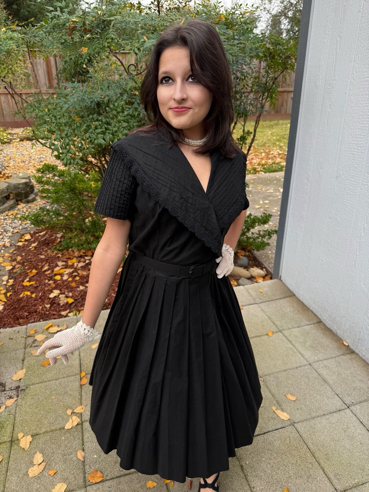 Vintage 1950s DRESS Pleated Cotton Frock Full Skirt Retro Rockabilly Small