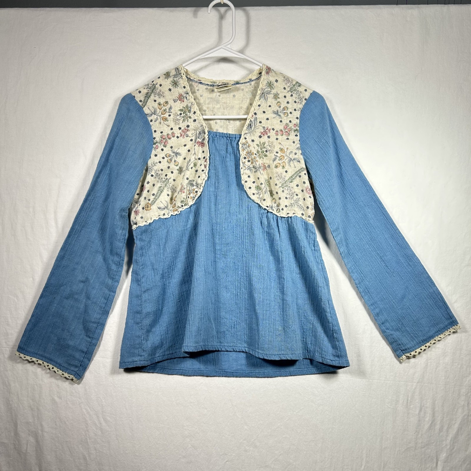 VTG Y2K You Babes Cottagecore Prairie Peasant Boho Shirt Denim Womens Size Med