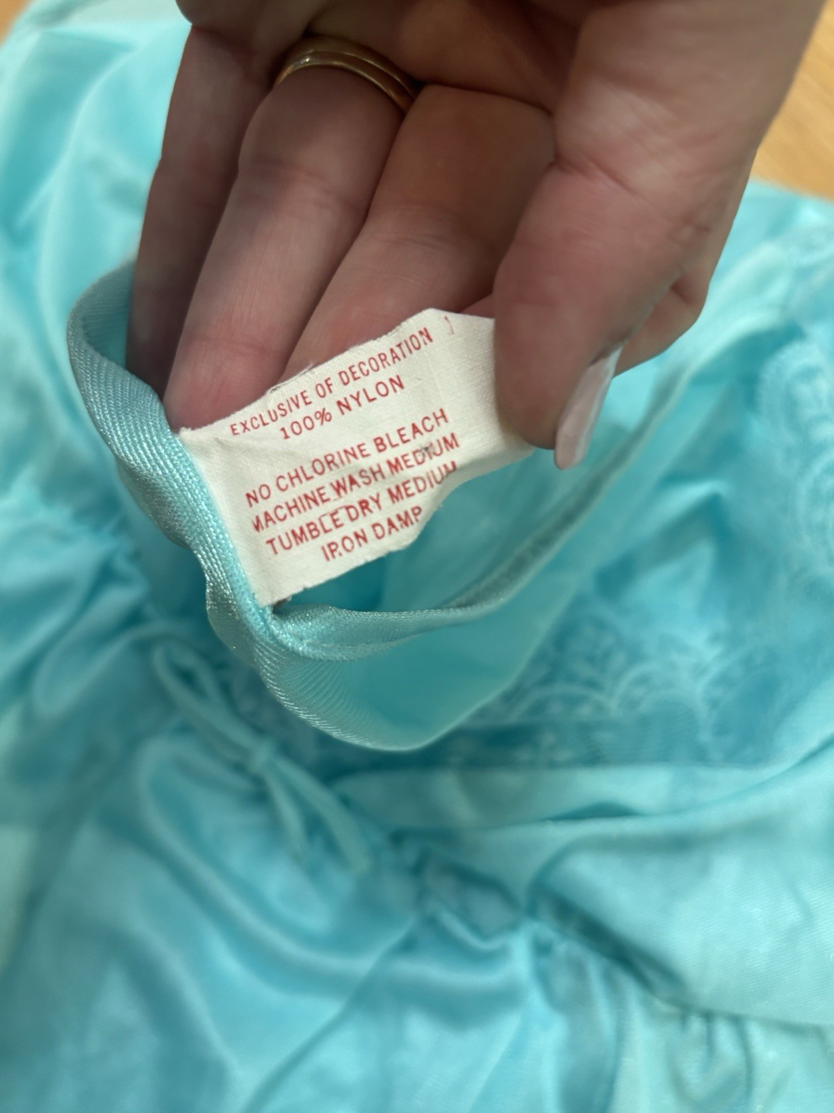 1970s Spotlight aqua blue nylon romantic lace long nightgown L