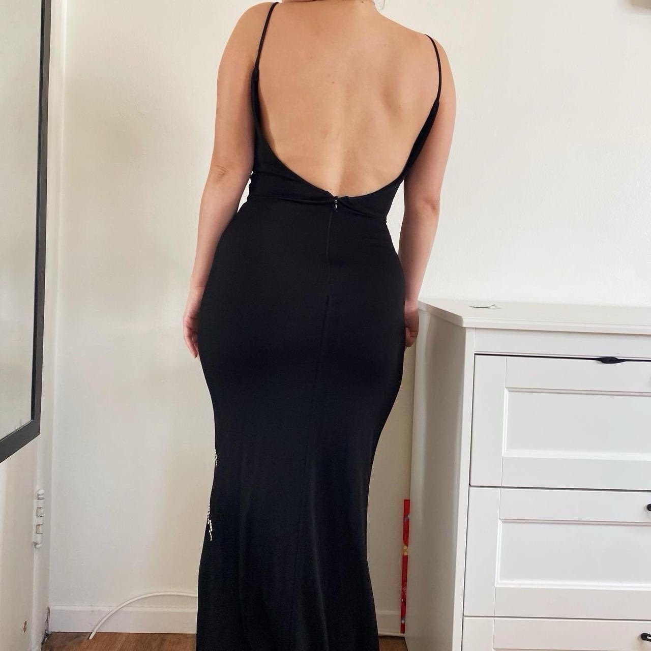 Vintage 90s Glam Evening Dress, Low Back Sexy Long Dress, Wedding Guest Dress