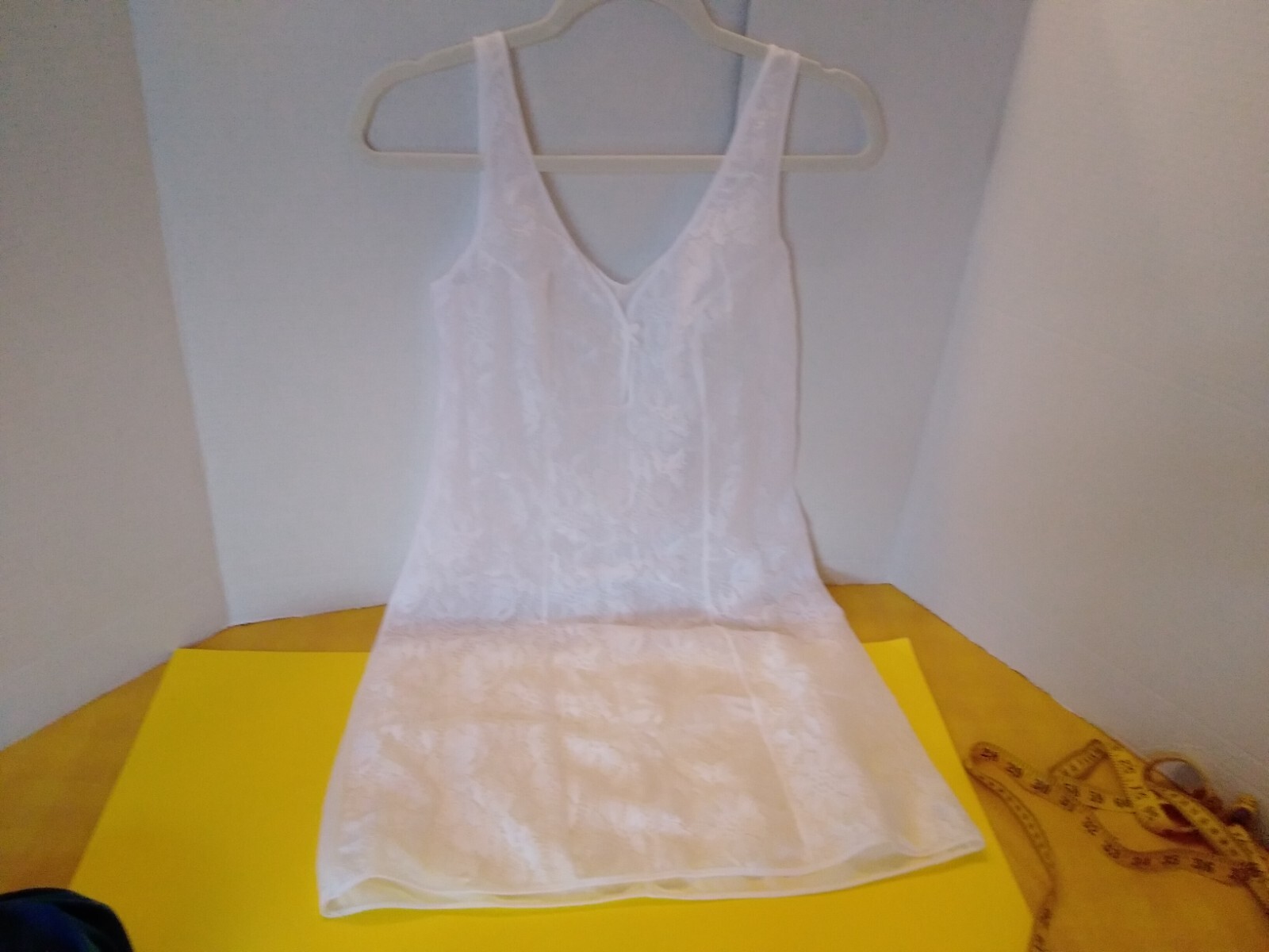 Vintage Full Slip Dress Chemise European SZ S-M White Full Front Lace