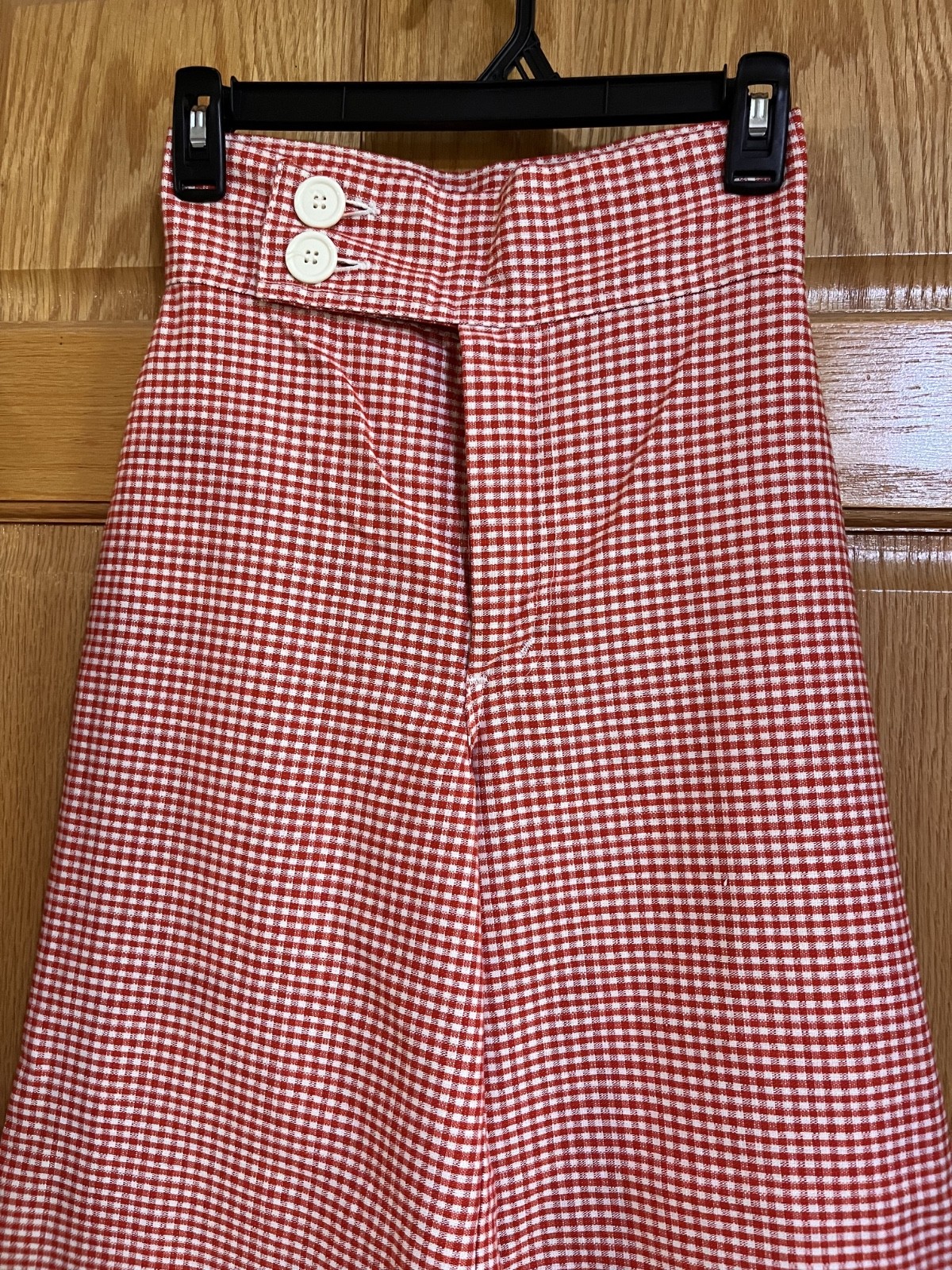 VTG 1970s Lady Checkered Gingham Red & White Hippie Wide Leg Bell Bottom Pants