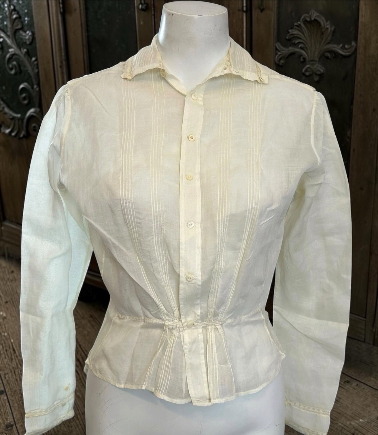 1890s Antique Edwardian White Shirt Waist Blouse Embroidered