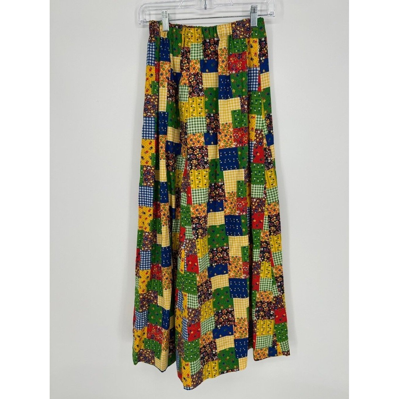 Handmade Patchwork Maxi Skirt Elastic Waist Cottagecore Prairie Small Folk Quilt