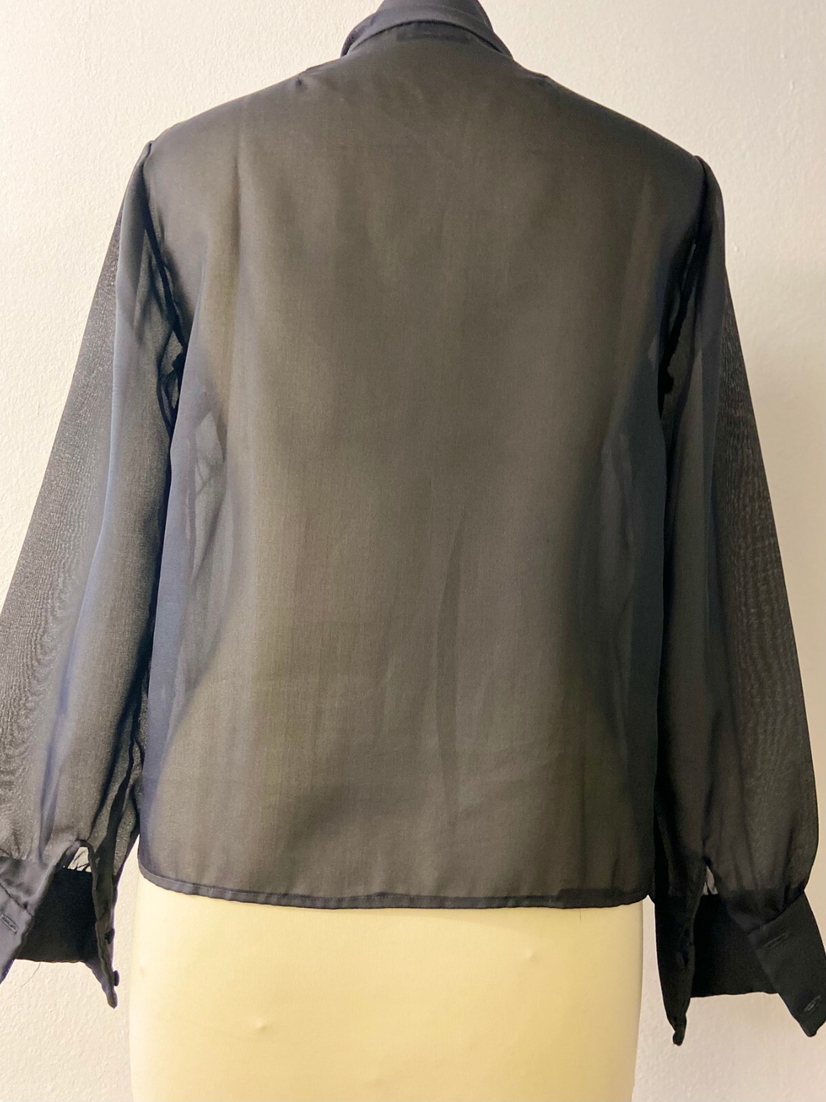 Chic Women’s Vintage Blouse | Sheer Black Bow Tie | bracelet Sleeve | Size M/L