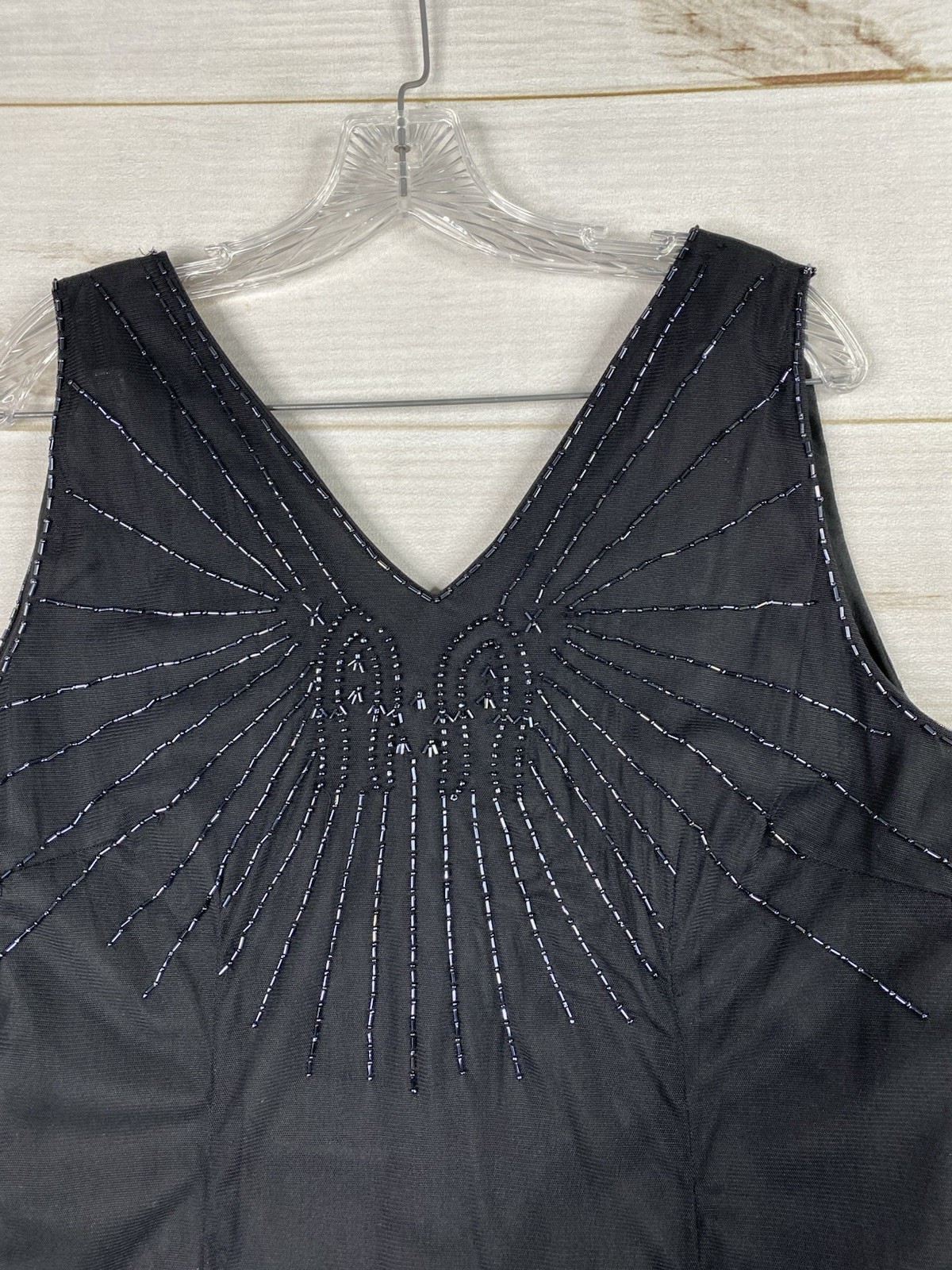 Vtg Phool Dress XL Little Black Beaded Overlay Lined Party 50’s Retro Look NEW!